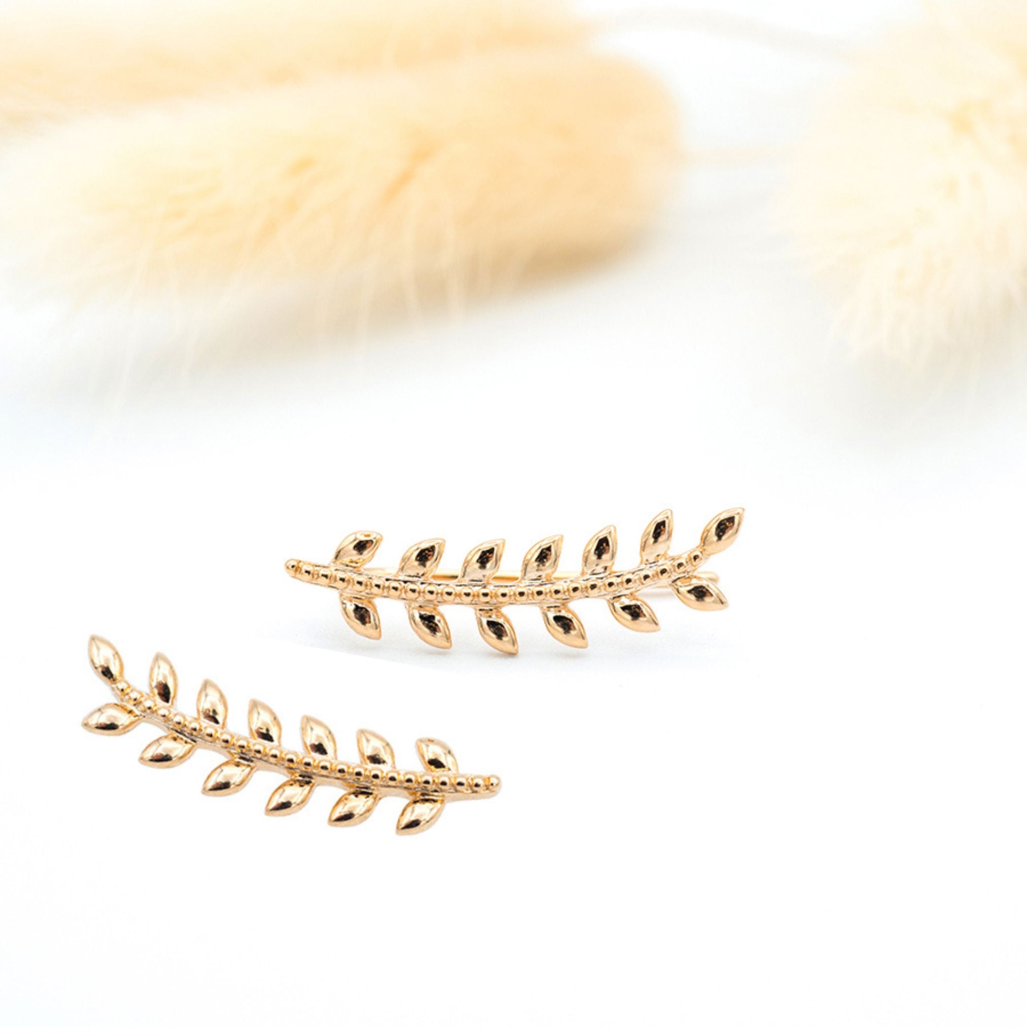 Boucles d'Oreilles Montantes - Lauriers - Plaqué Or