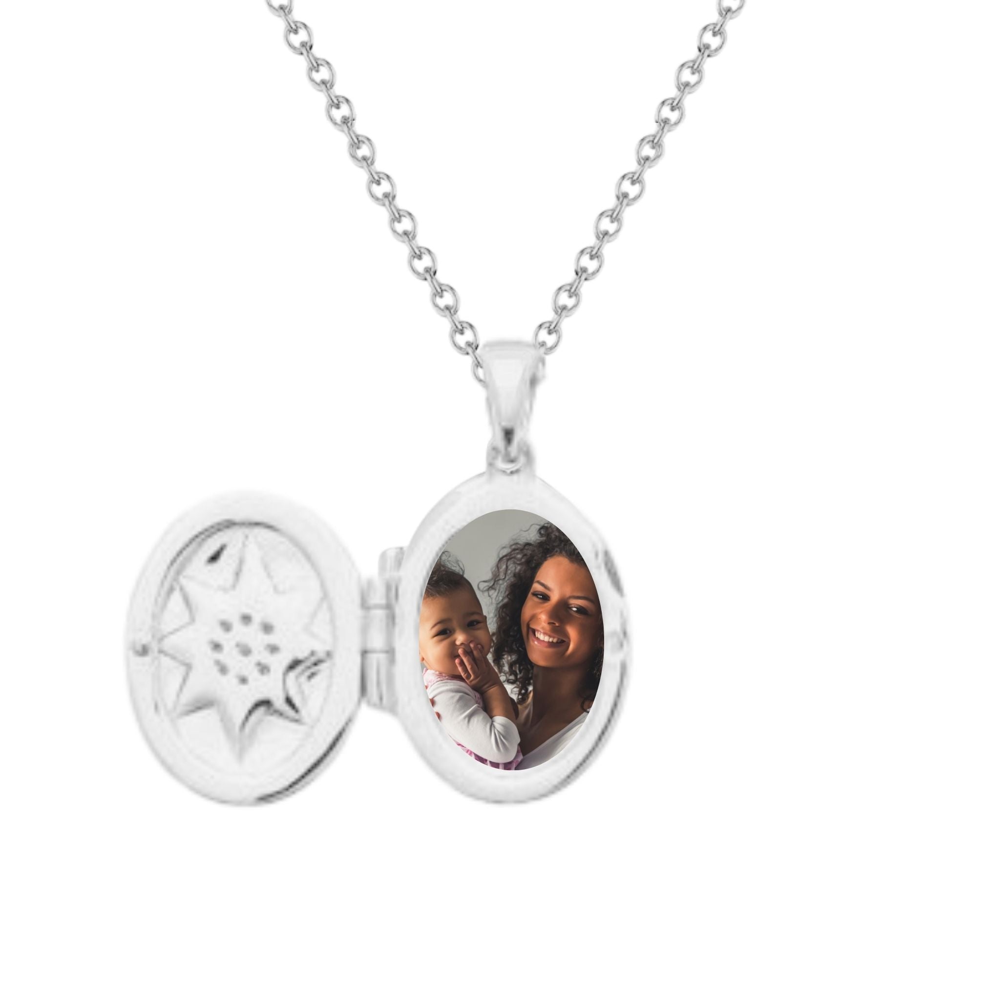 Collier Personnalisé Femme - Médaillon Secret Ovale Rose des Vents - Argent 925