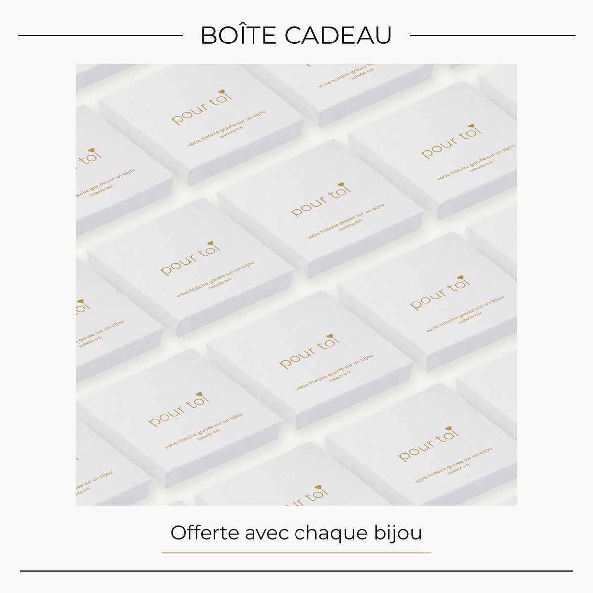 Boîte cadeau blanche à marquage doré pour bijou personnalisé – Isabelle B