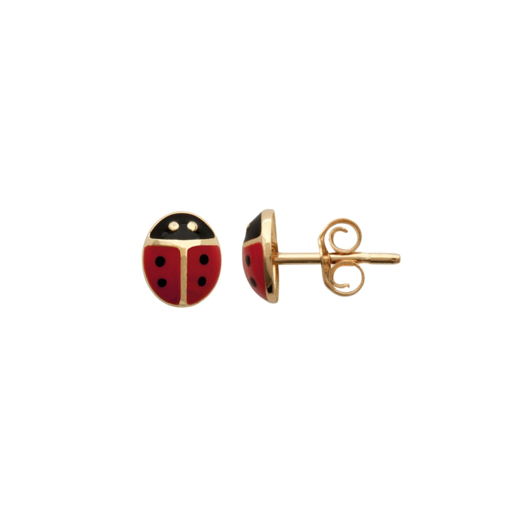 Boucles d'Oreilles Enfant - Coccinelle - Plaque Or 18K