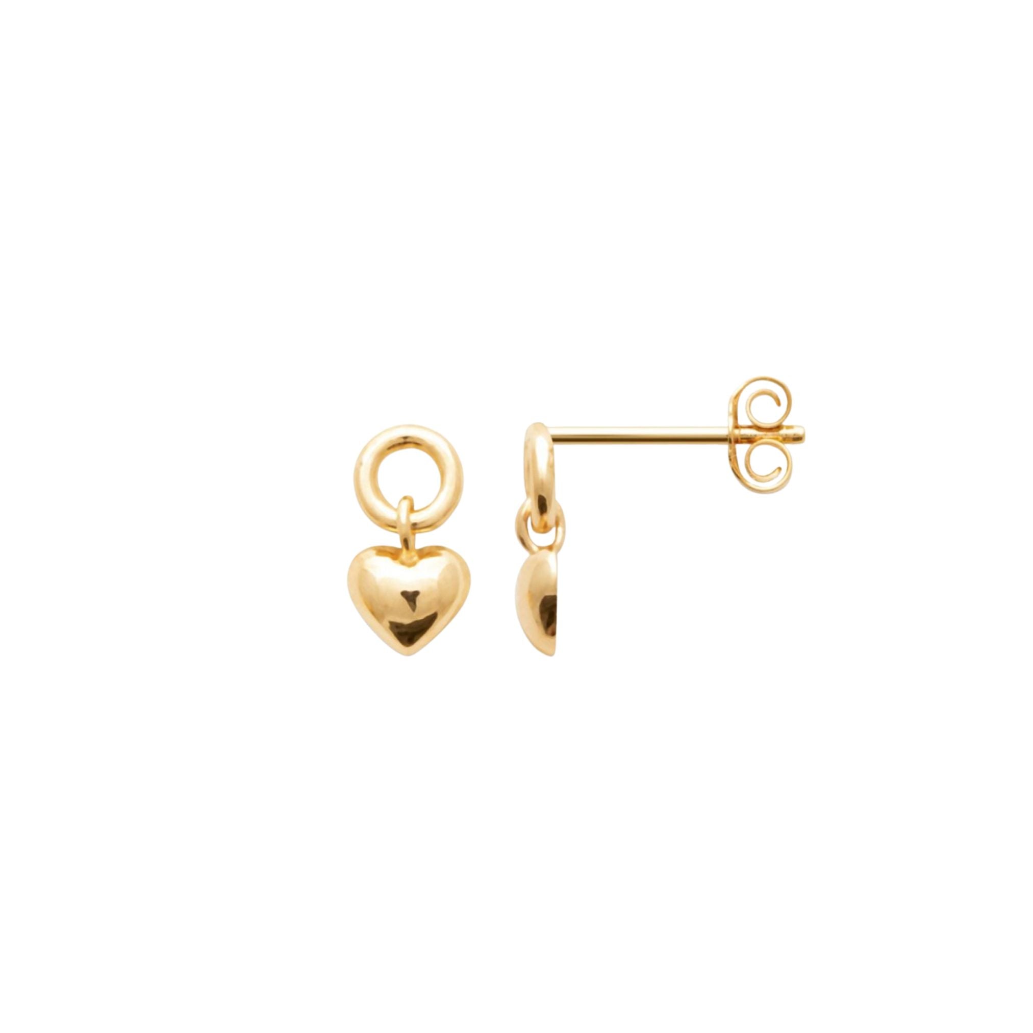 Boucles d'Oreilles Enfant - Mini Coeur Pendant - Plaqué Or 18K