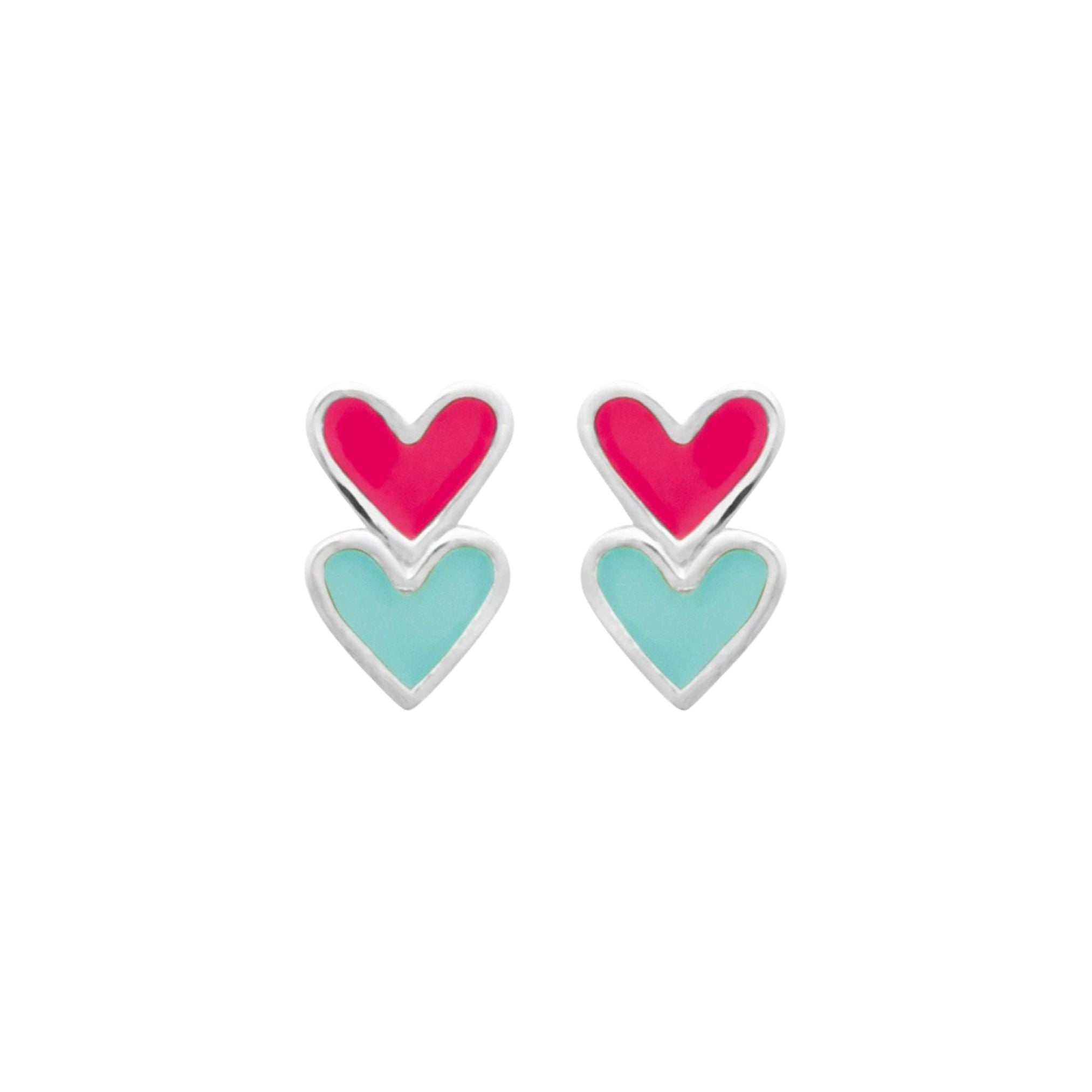 Boucles d'Oreilles Enfant - Coeurs Émail Coloré - Argent 925