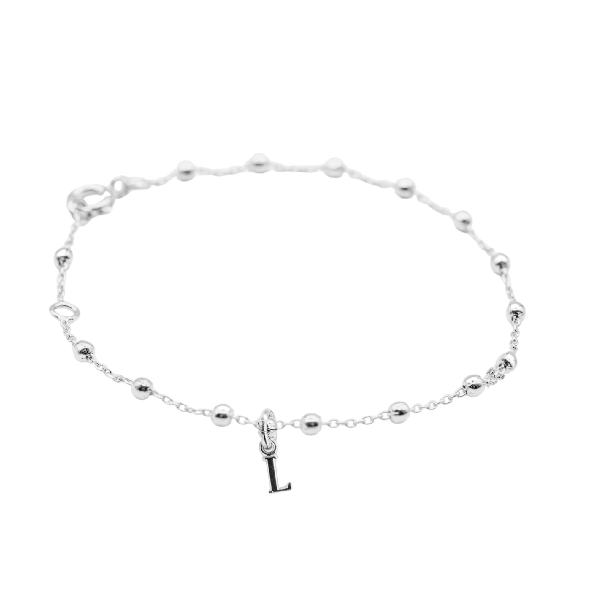 Bracelet Personnalisé Femme - Chaîne Perlée et Initiale - Argent 925