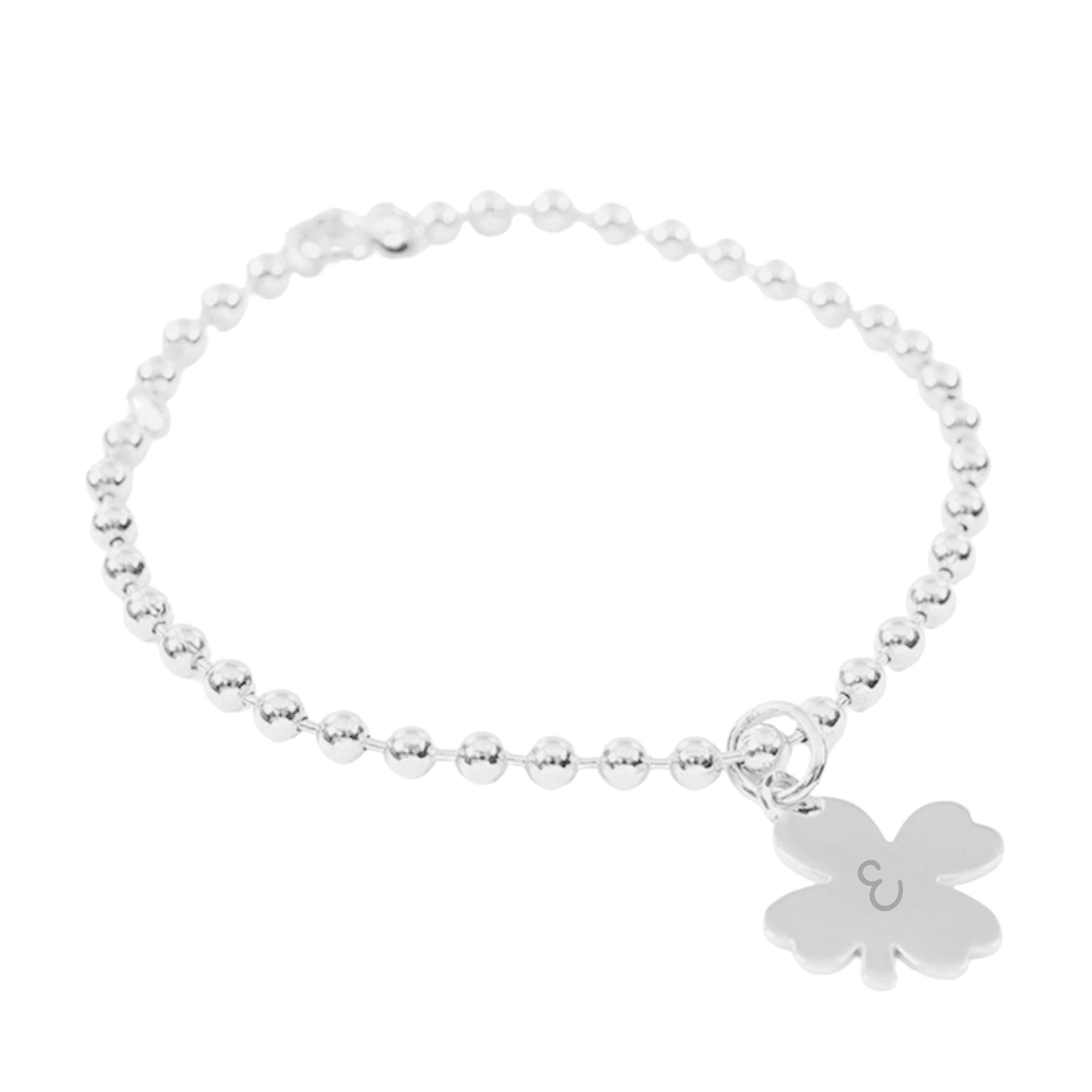 Bracelet Personnalisé - Chaîne Perles et Trèfle - Argent 925