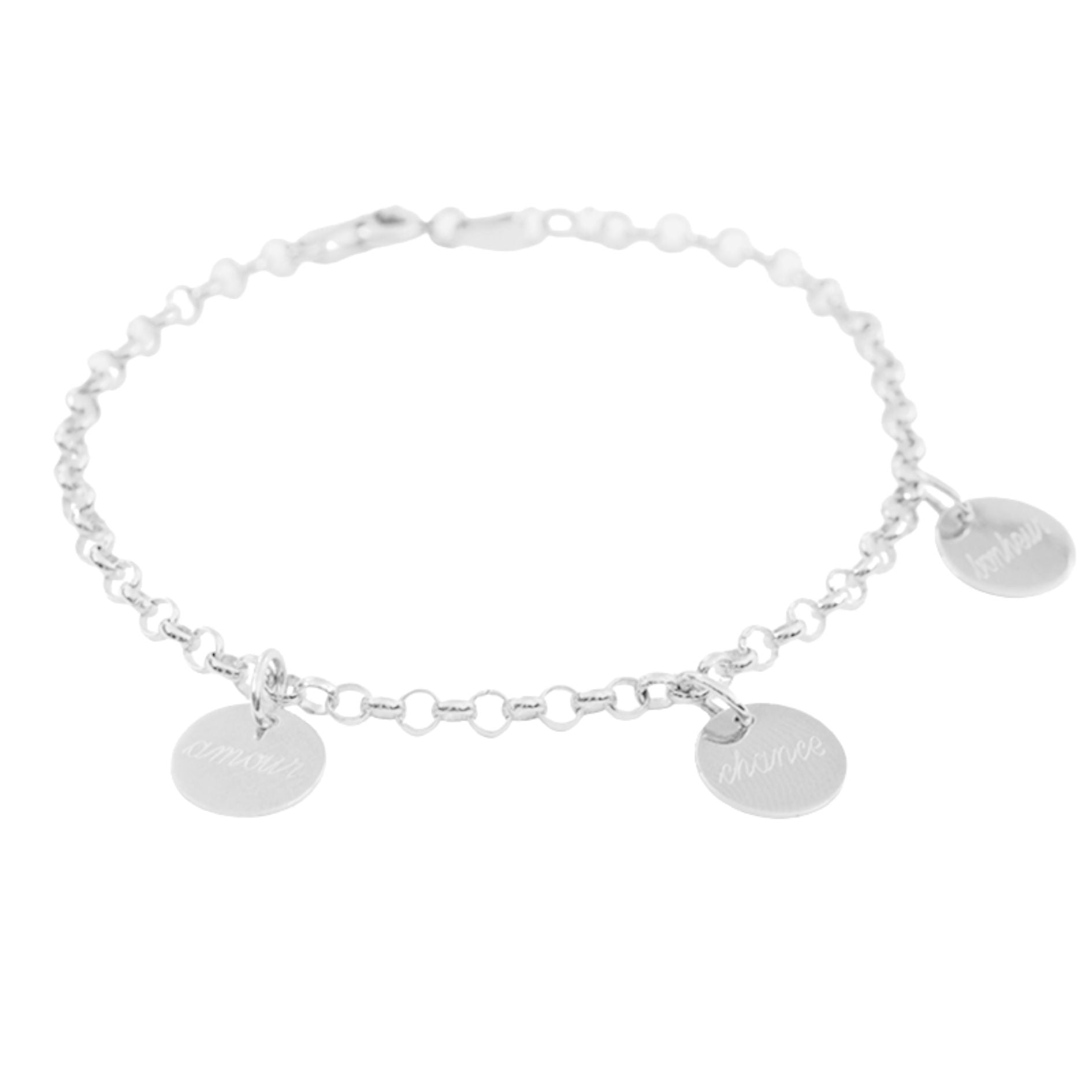 Bracelet Personnalisé Femme - Chaîne Jaseron et Médailles - Argent 925