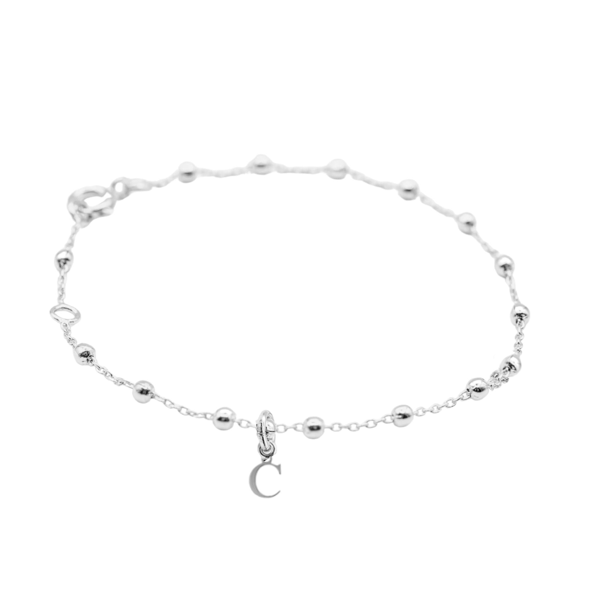 Bracelet Personnalisé Femme - Chaîne Perlée et Initiale - Argent 925