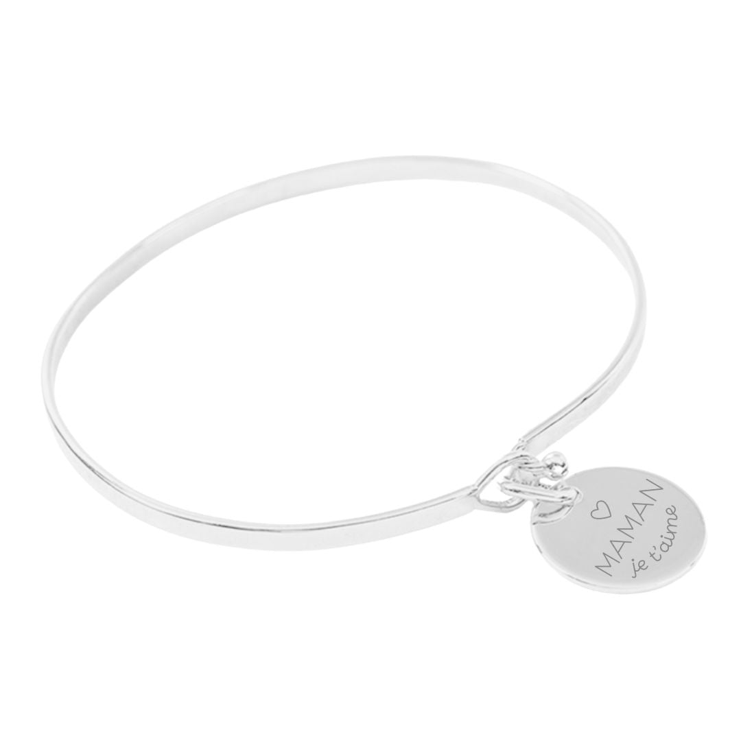 Bracelet Personnalisé Femme - Jonc Serrure et Médaille - Argent