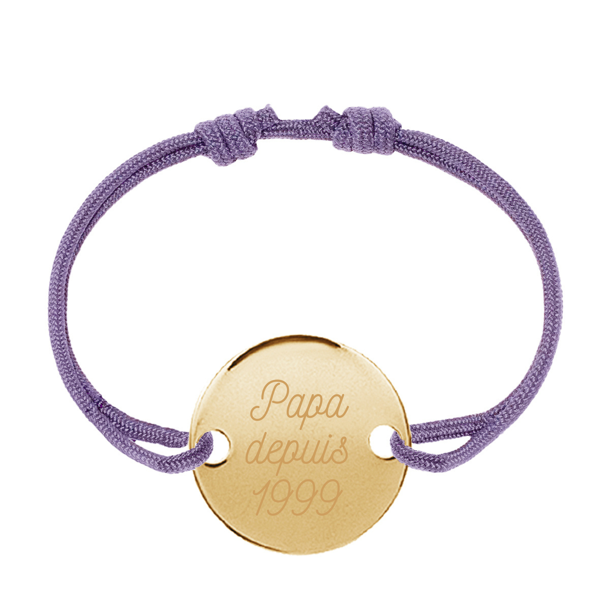 Bracelet Homme Personnalisé - Cordon et Pastille - Plaqué Or 18 K