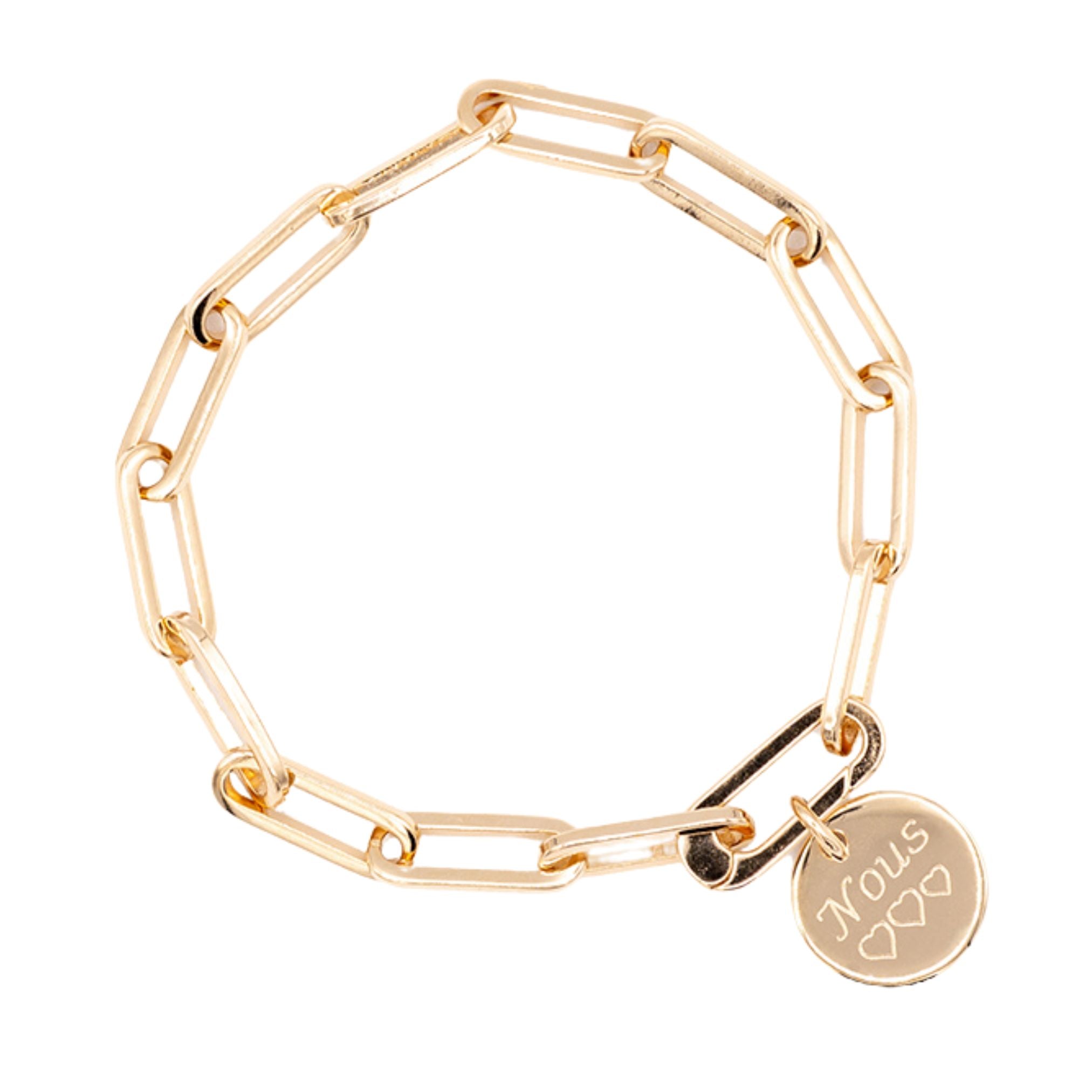 Bracelet Personnalisé - Chaîne Grandes Mailles et Médaille - Plaqué Or 18K