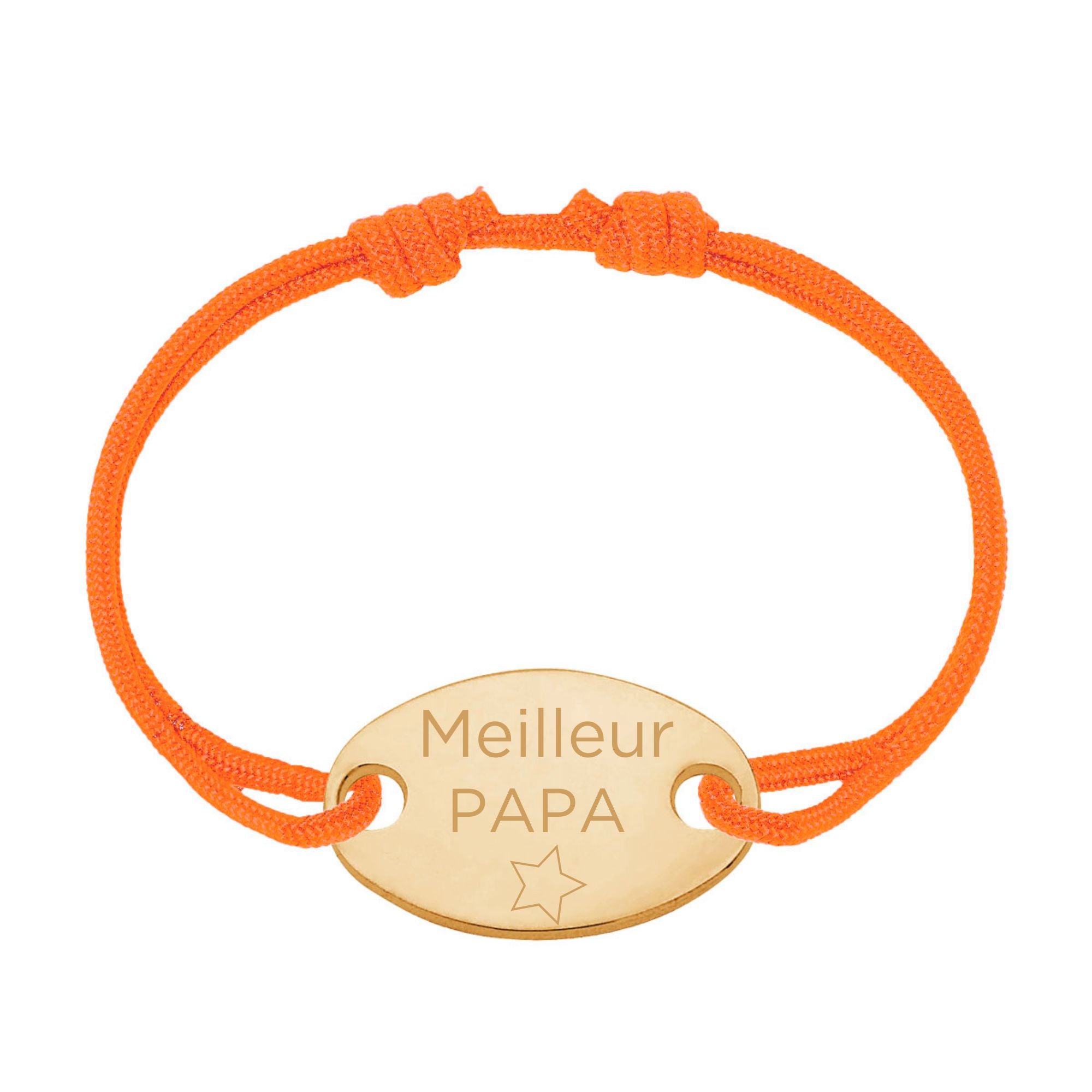 Bracelet Homme Personnalisé - Cordon et Médaille Ovale - Plaqué Or 18 K