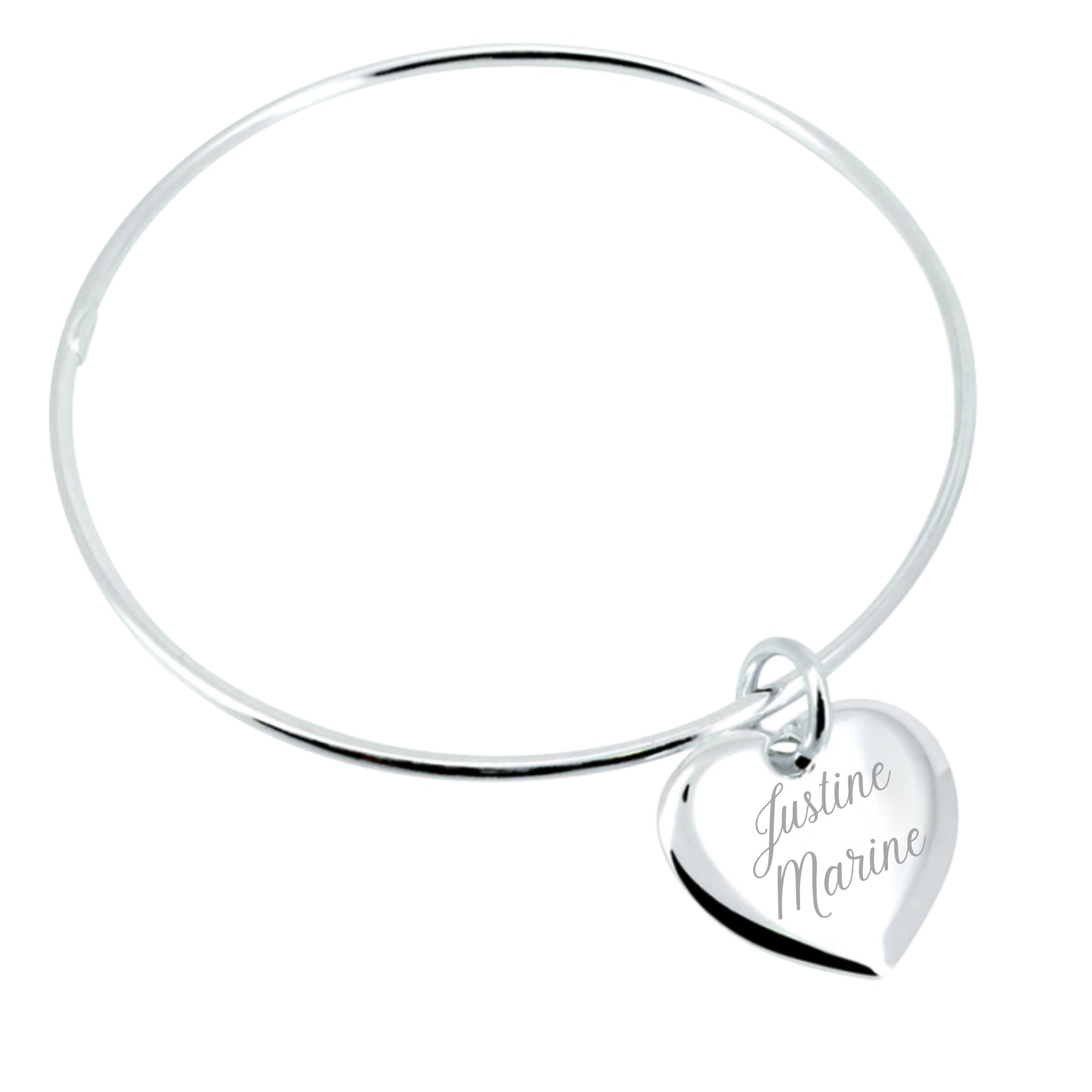 Bracelet Personnalisé Femme - Jonc et Coeur - Argent 925