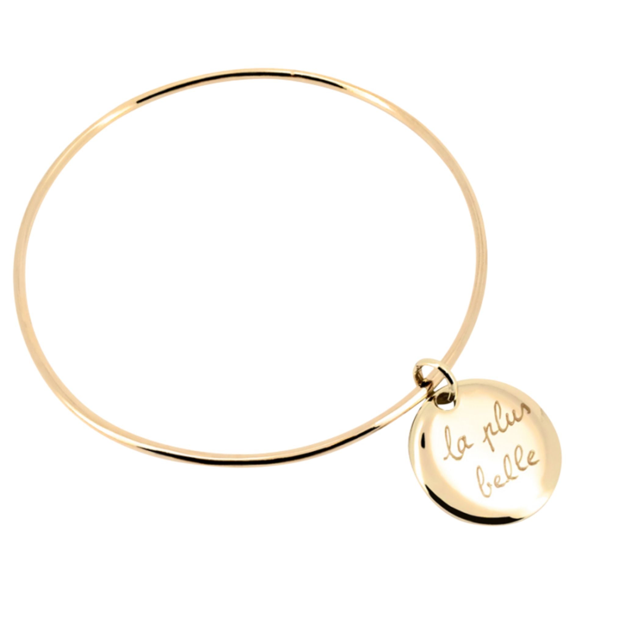 Bracelet Personnalisé Femme - Jonc et Médaille - Plaqué Or 18K