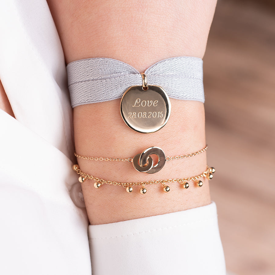 Bracelet Personnalisé Cordon Élastique - Médaille - Plaqué Or 18K