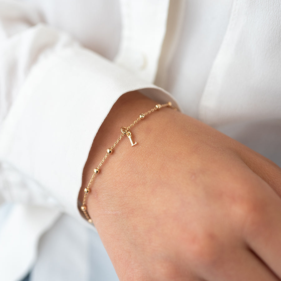 Bracelet Personnalisé Femme - Chaîne Perlée et Initiale - Plaqué Or 18K