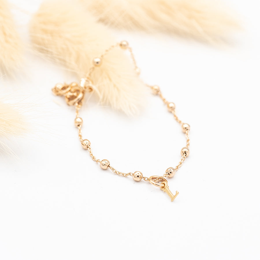 Bracelet Personnalisé Femme - Chaîne Perlée et Initiale - Plaqué Or 18K