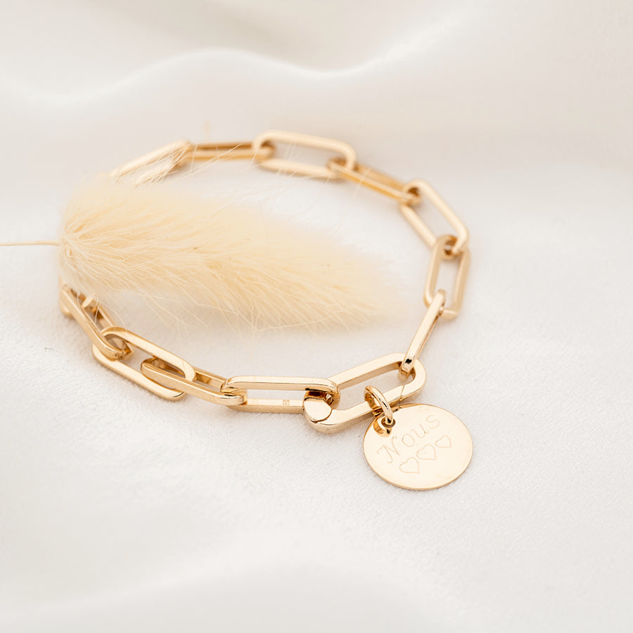 Bracelet Personnalisé - Chaîne Grandes Mailles et Médaille - Plaqué Or 18K