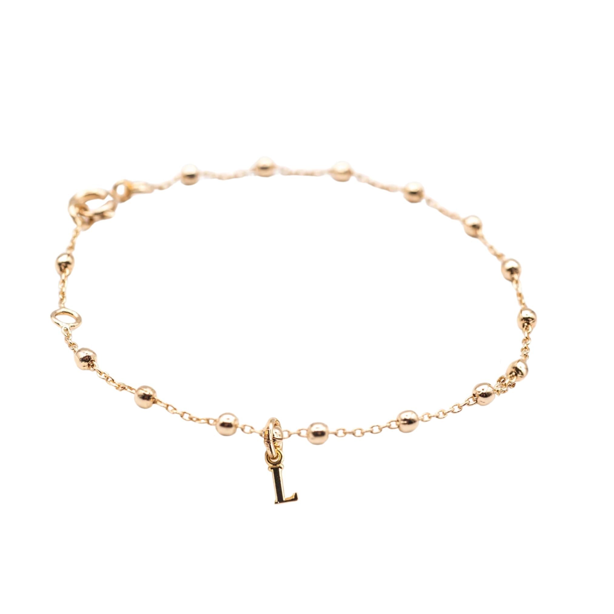 Bracelet Personnalisé Femme - Chaîne Perlée et Initiale - Plaqué Or 18K