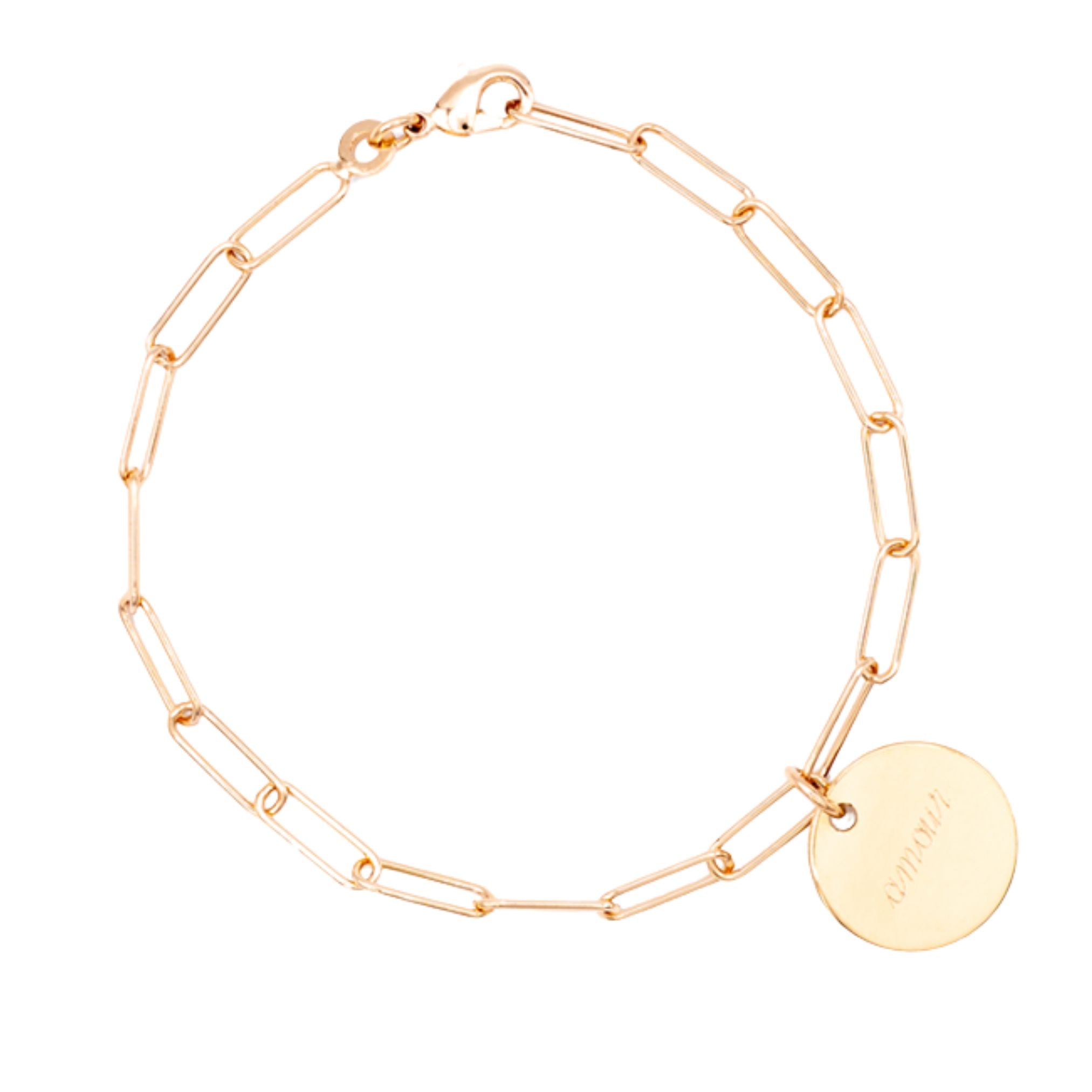Bracelet Personnalisé - Chaîne Petites Mailles et Médaille - Plaqué Or 18K