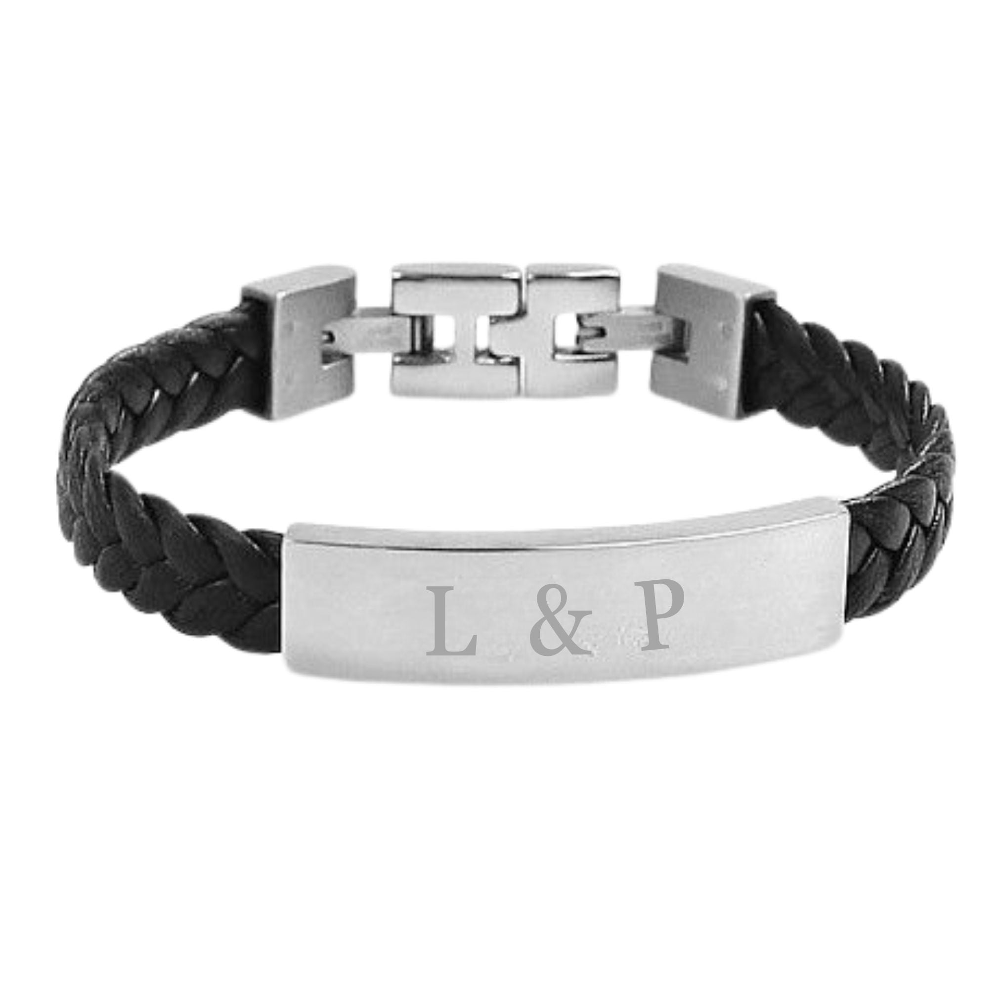 Bracelet Homme Personnalisé - Cuir Tressé & Plaque - Acier