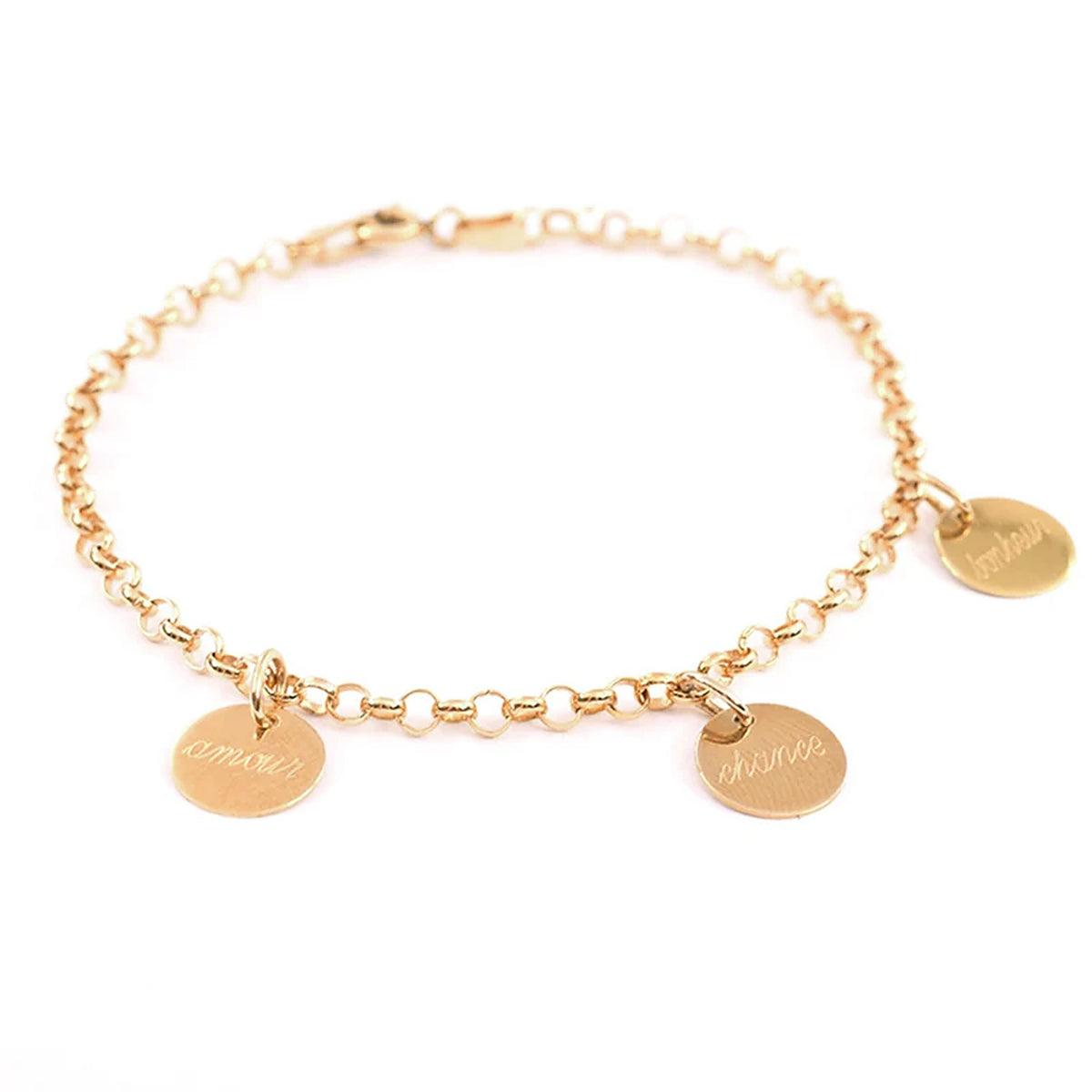 Bracelet Personnalisé - Chaîne Jaseron et Médailles - Plaqué Or 18K