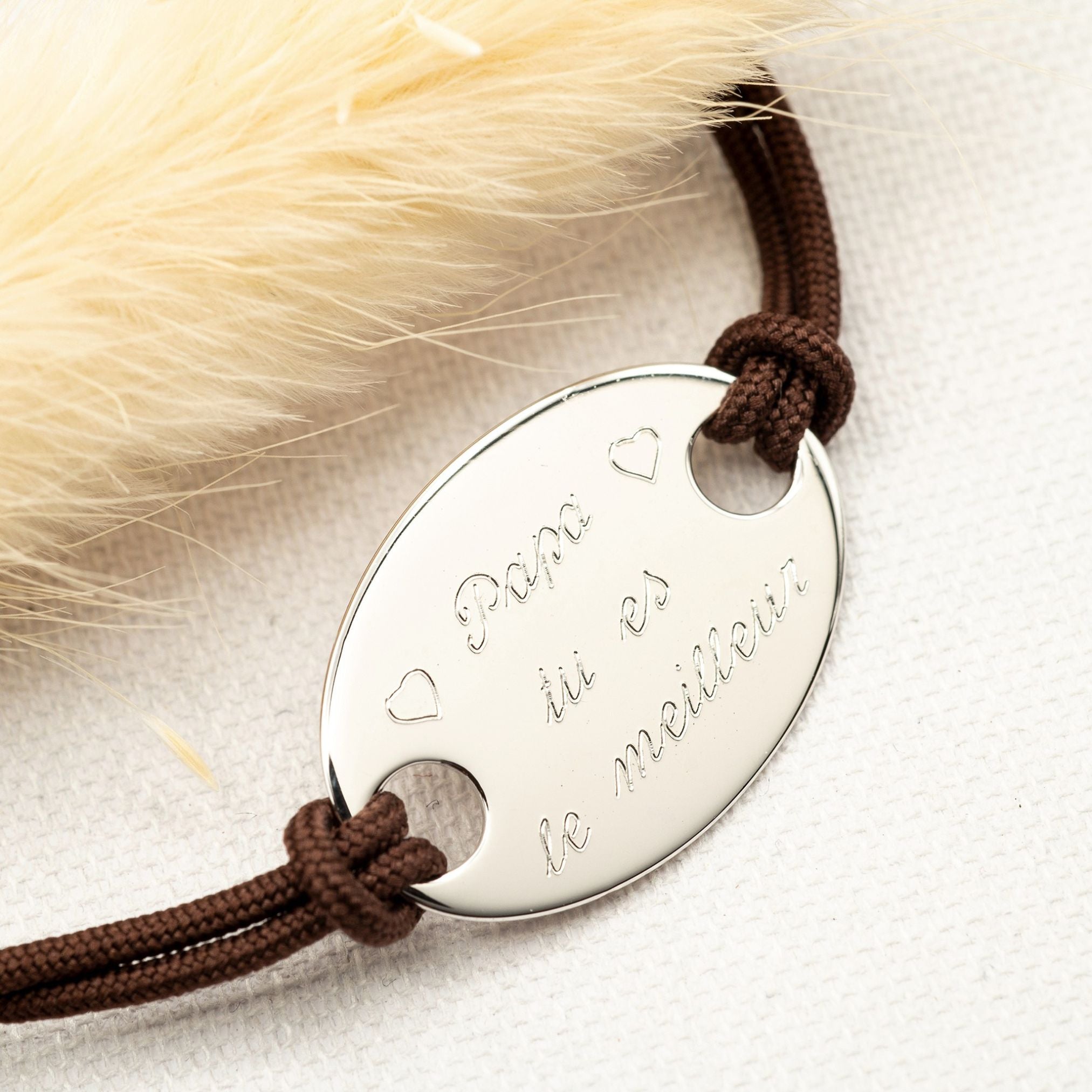 Bracelet Homme Personnalisé - Cordon et Médaille Ovale - Argent 925