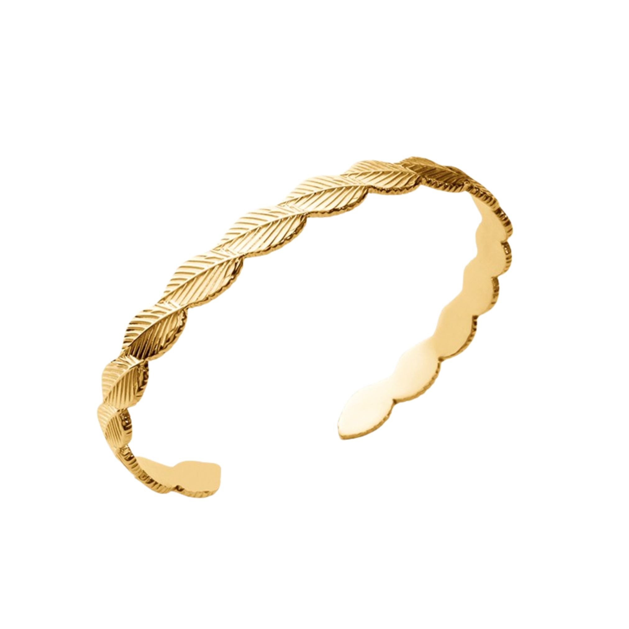 Bracelet Personnalisé - Jonc Feuilles - Plaqué Or 18K