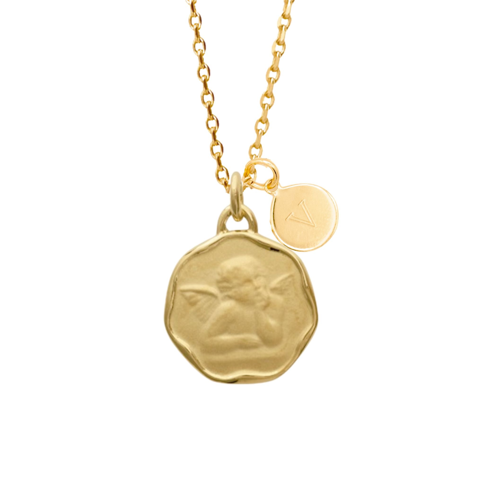 Collier Personnalisé Femme - Ange et Médaille - Plaqué Or 18K