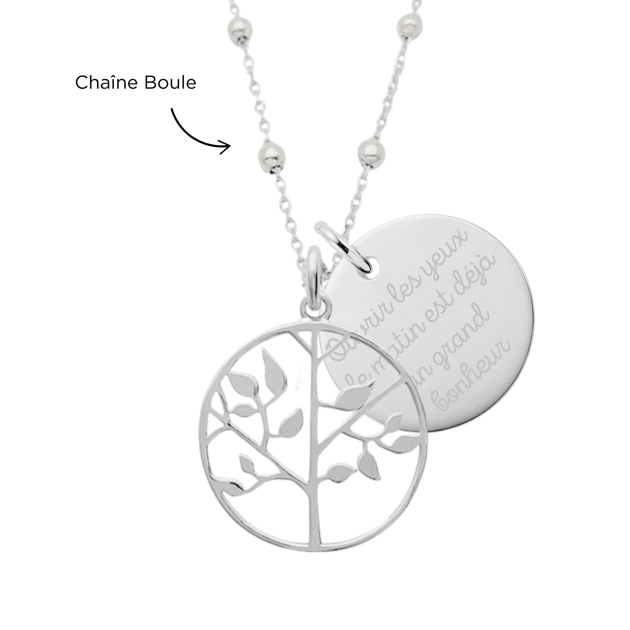 Collier Personnalisé Femme - Arbre de Vie & Médaille - Argent