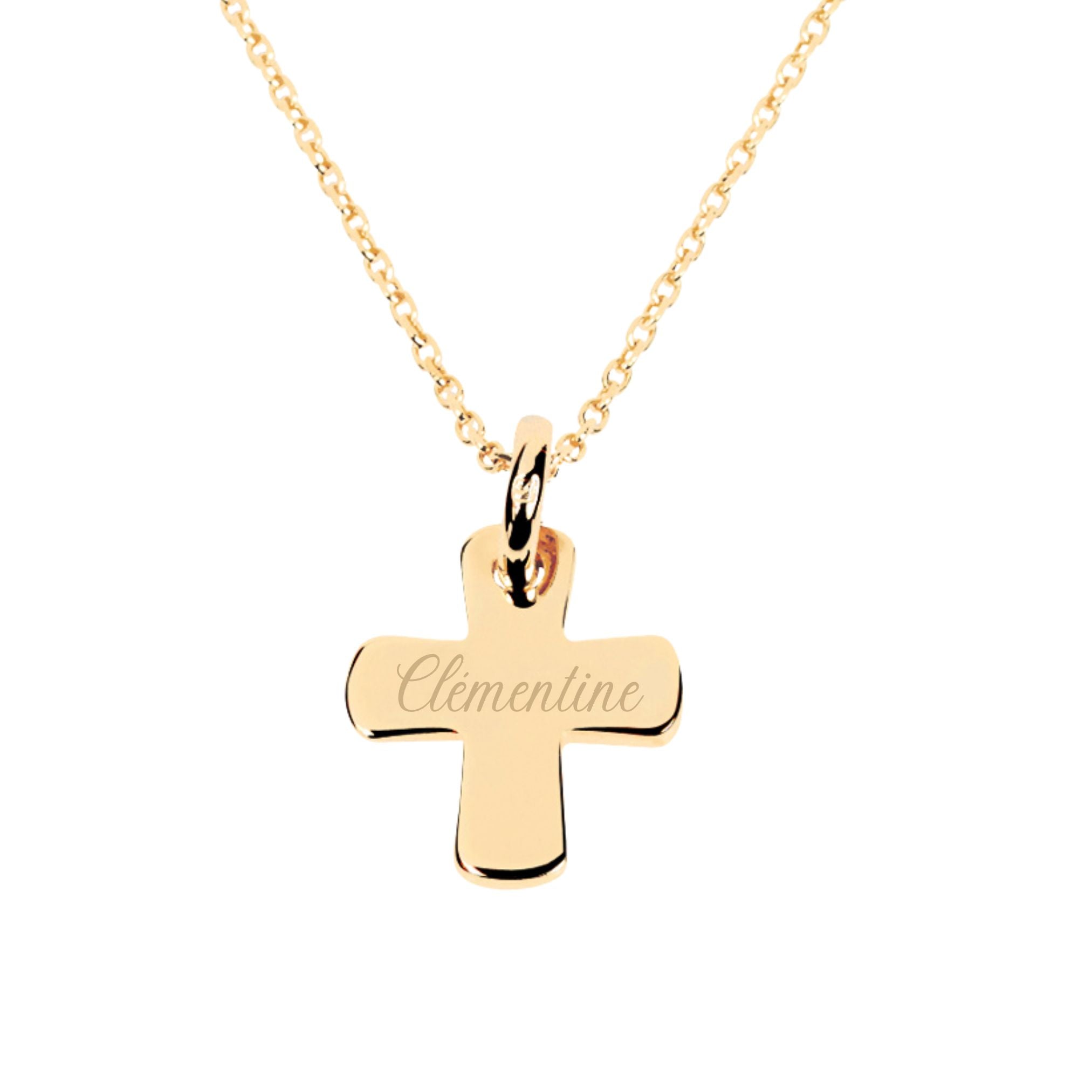 Collier Personnalisé Enfant – Croix – Plaqué Or 18K