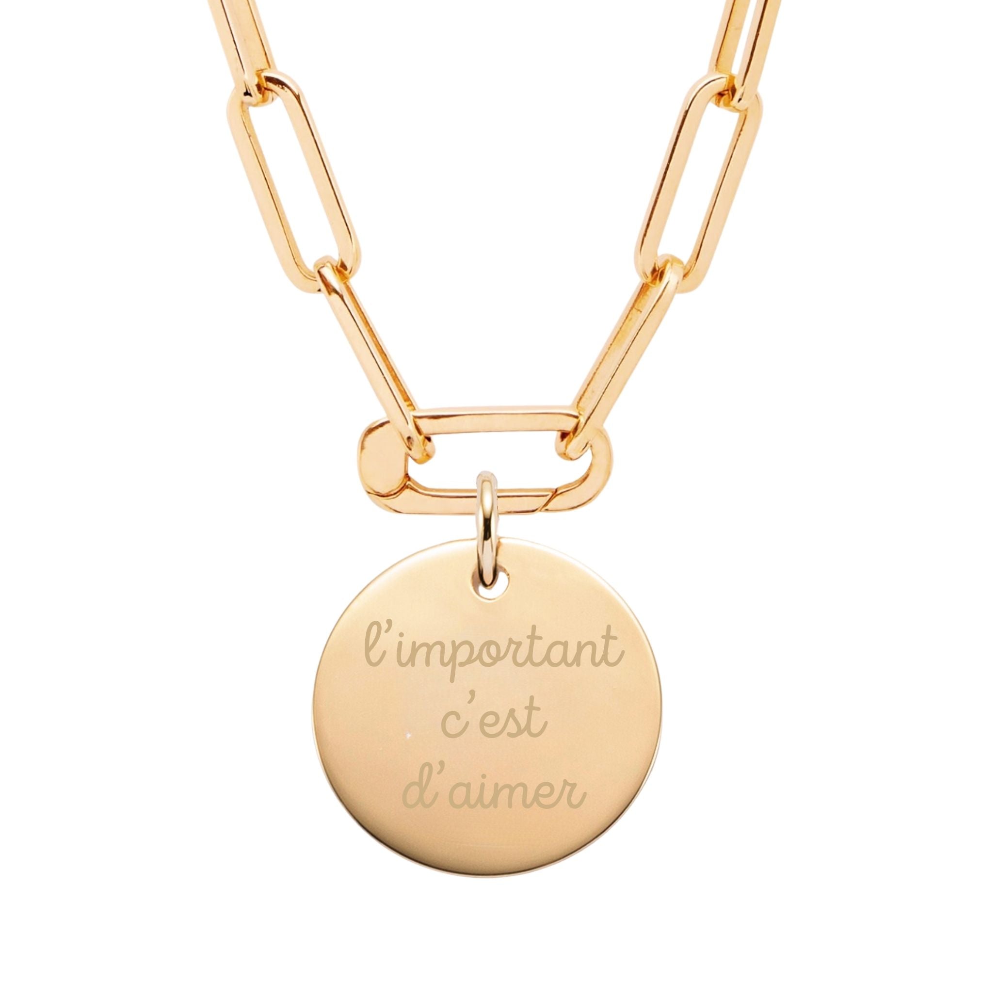 Collier Personnalisé Femme - Grande Maille & Médaille - Plaqué Or 18K
