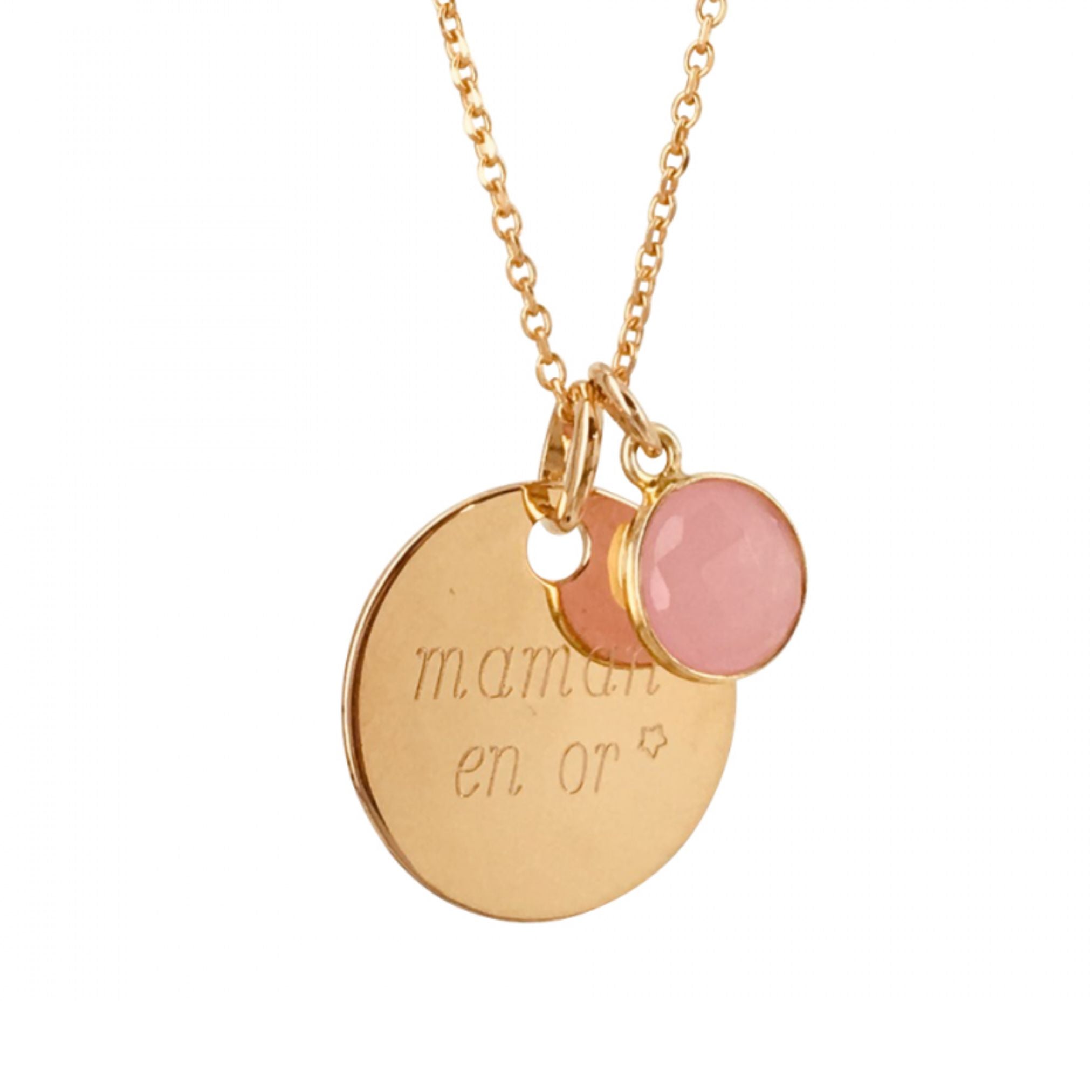 Collier Personnalisé Femme – Médaille et Pierre Fine – Plaqué Or 18K