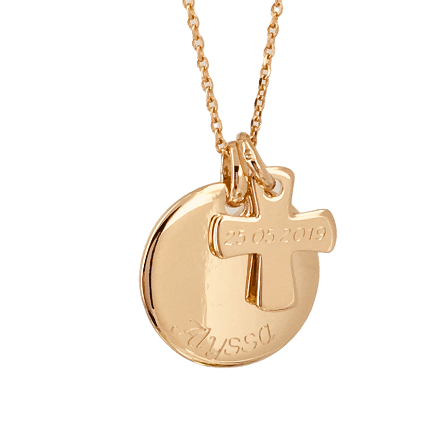 Collier Personnalisé Enfant – Médaille et Croix – Plaqué Or 18K