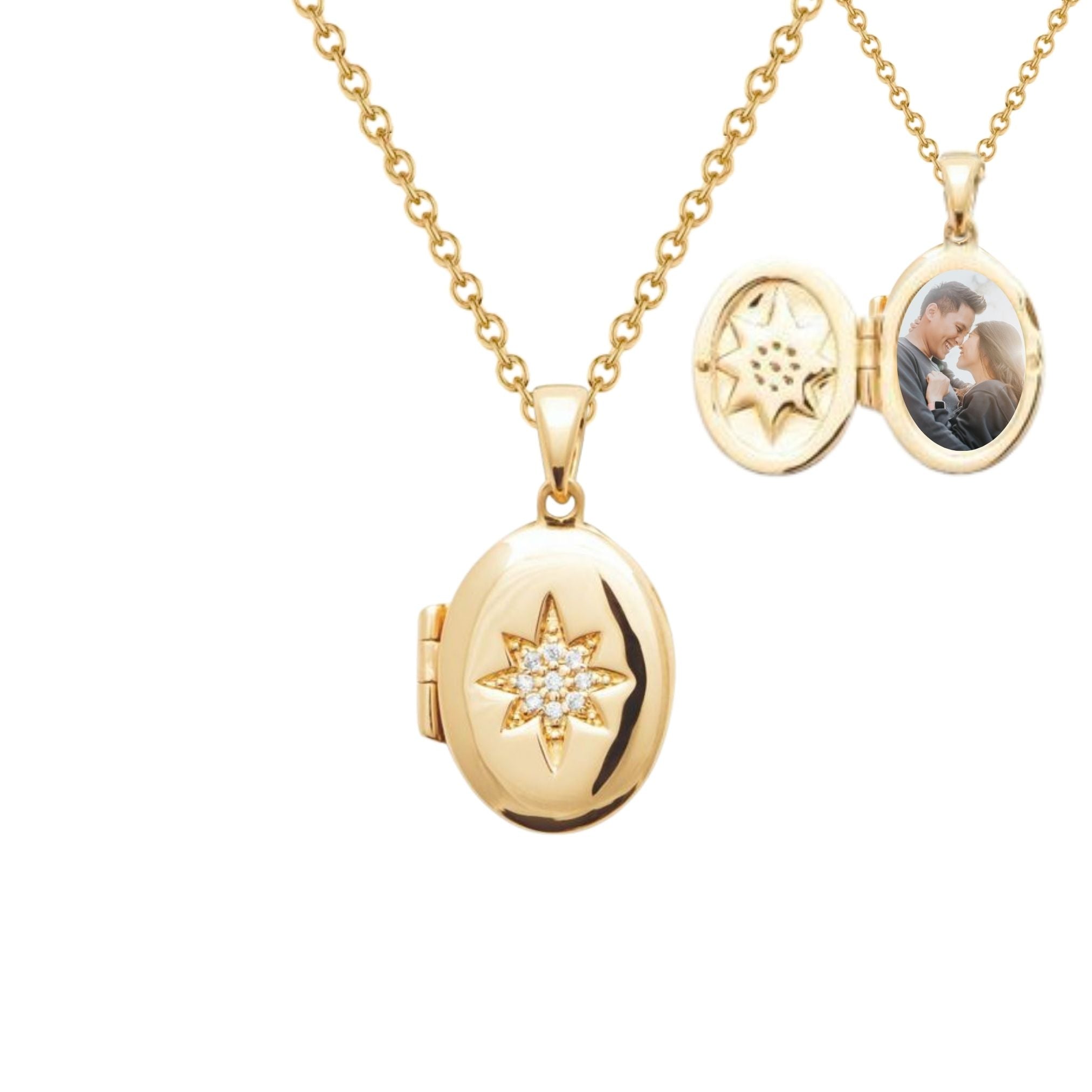 Collier Personnalisé Femme - Médaillon Secret Ovale Rose des Vents - Plaqué Or 18K