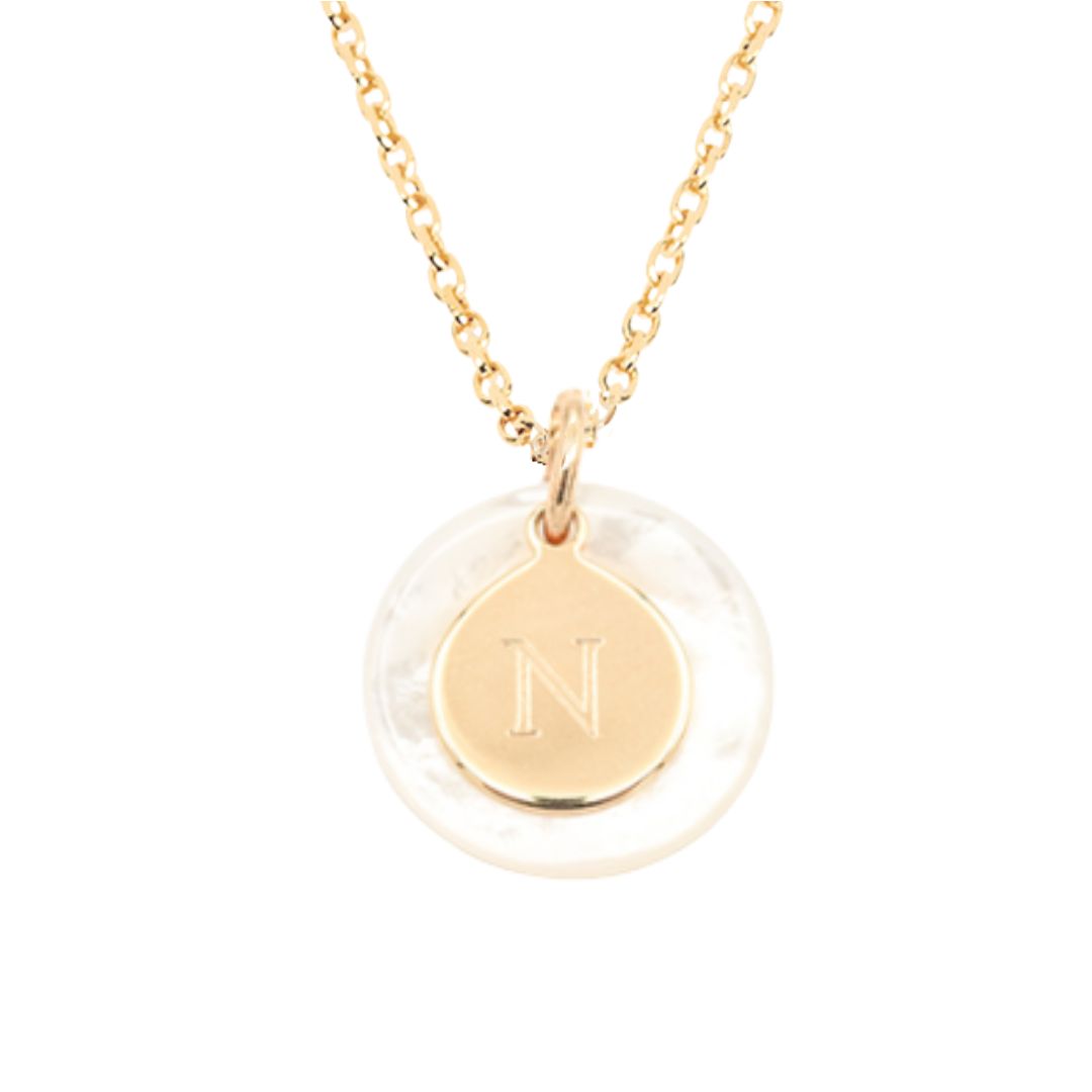 Collier Personnalisé Femme - Nacre & Médaille - Plaqué Or 18K