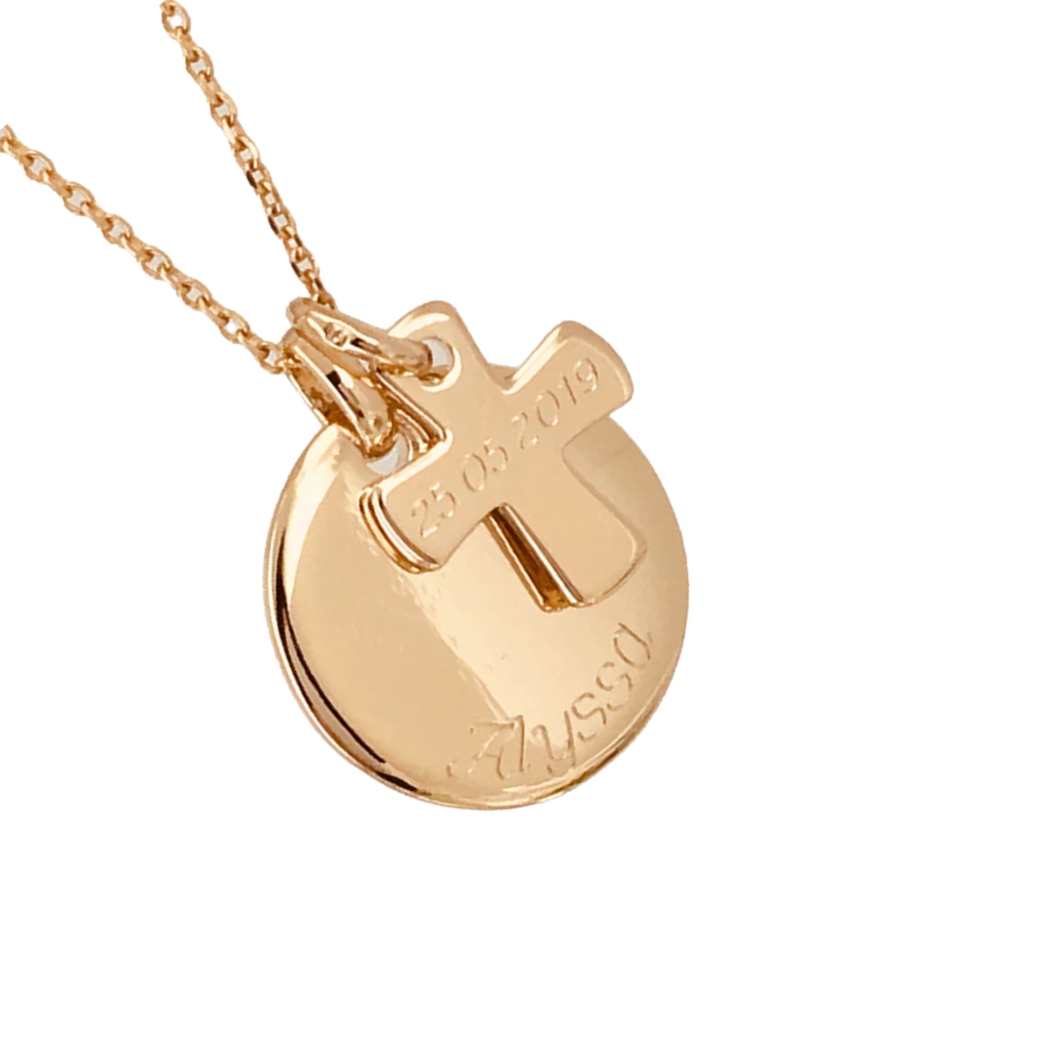 Collier Personnalisé Enfant – Médaille et Croix – Plaqué Or 18K