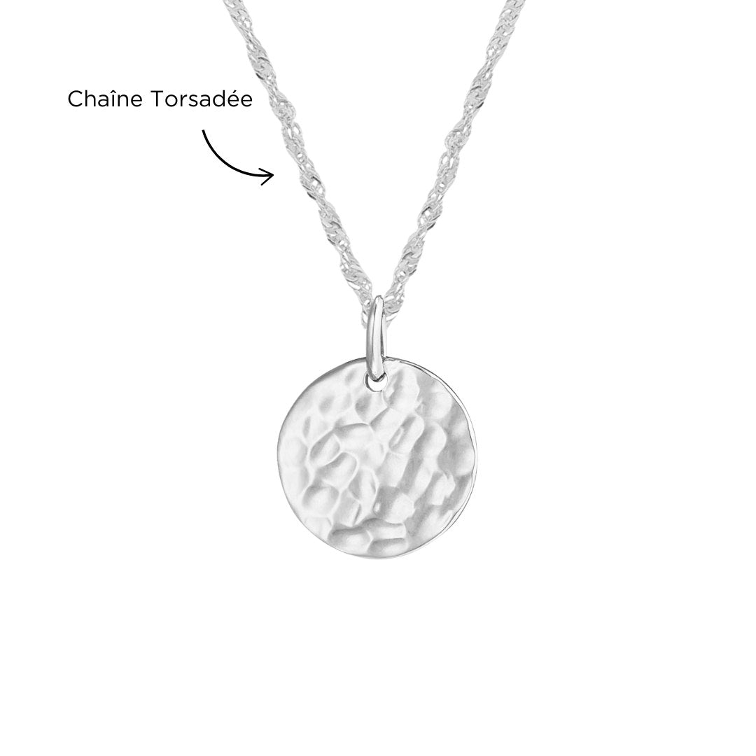 Collier Personnalisé Femme - Petite Médaille Martelée - Argent 925
