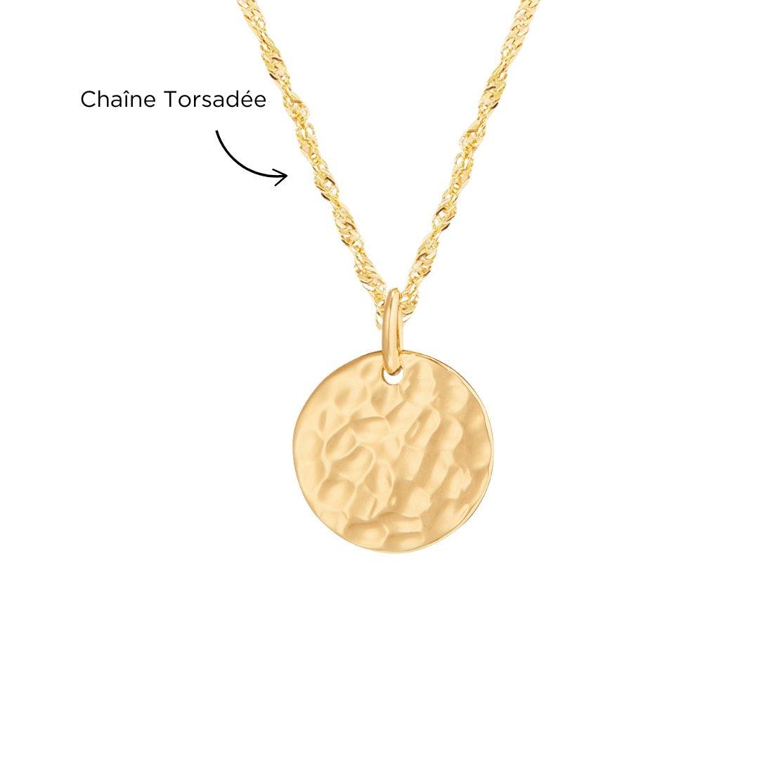 Collier Personnalisé Femme - Petite Médaille Martelée - Plaqué Or 18K