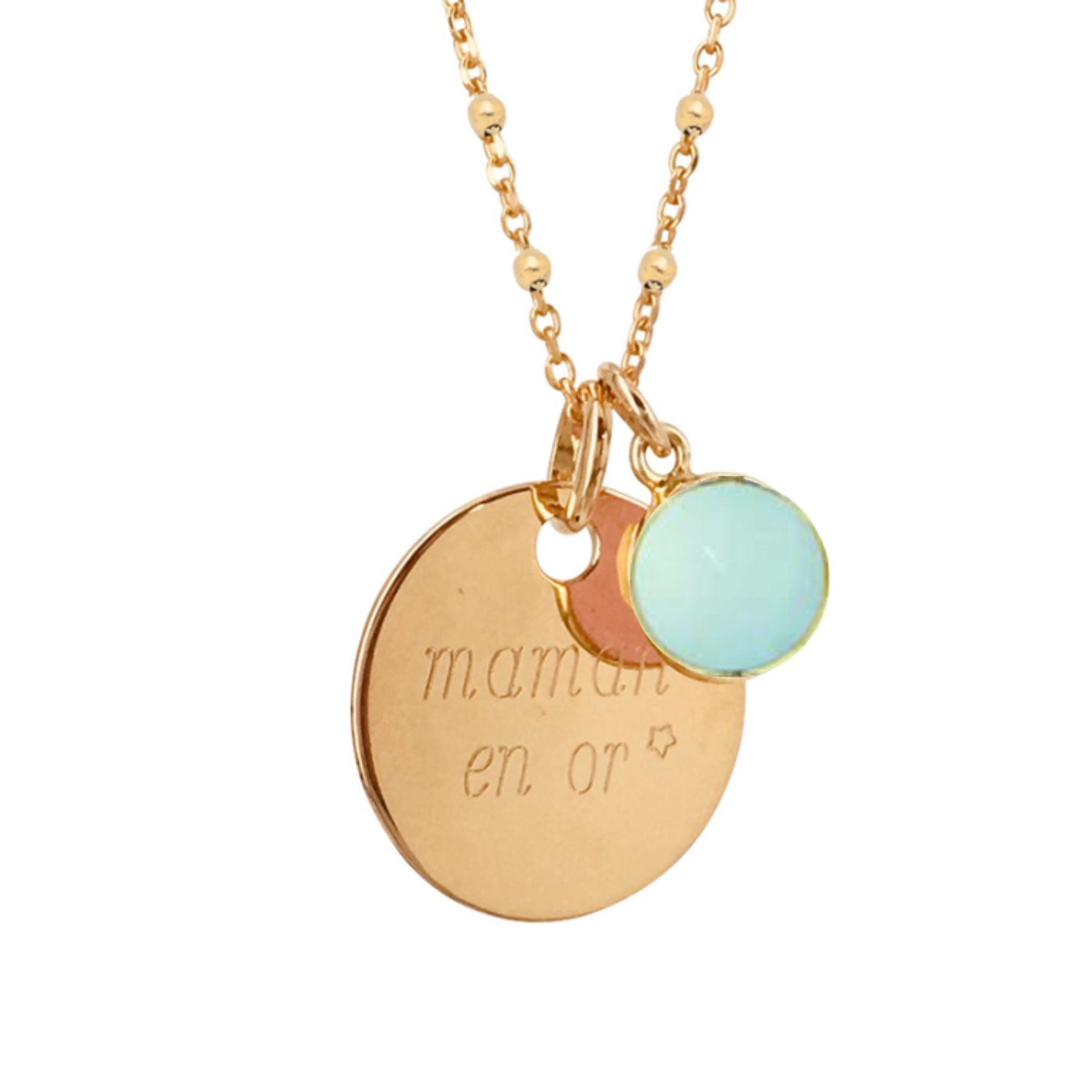 Collier Personnalisé Femme – Médaille et Pierre Fine – Plaqué Or 18K