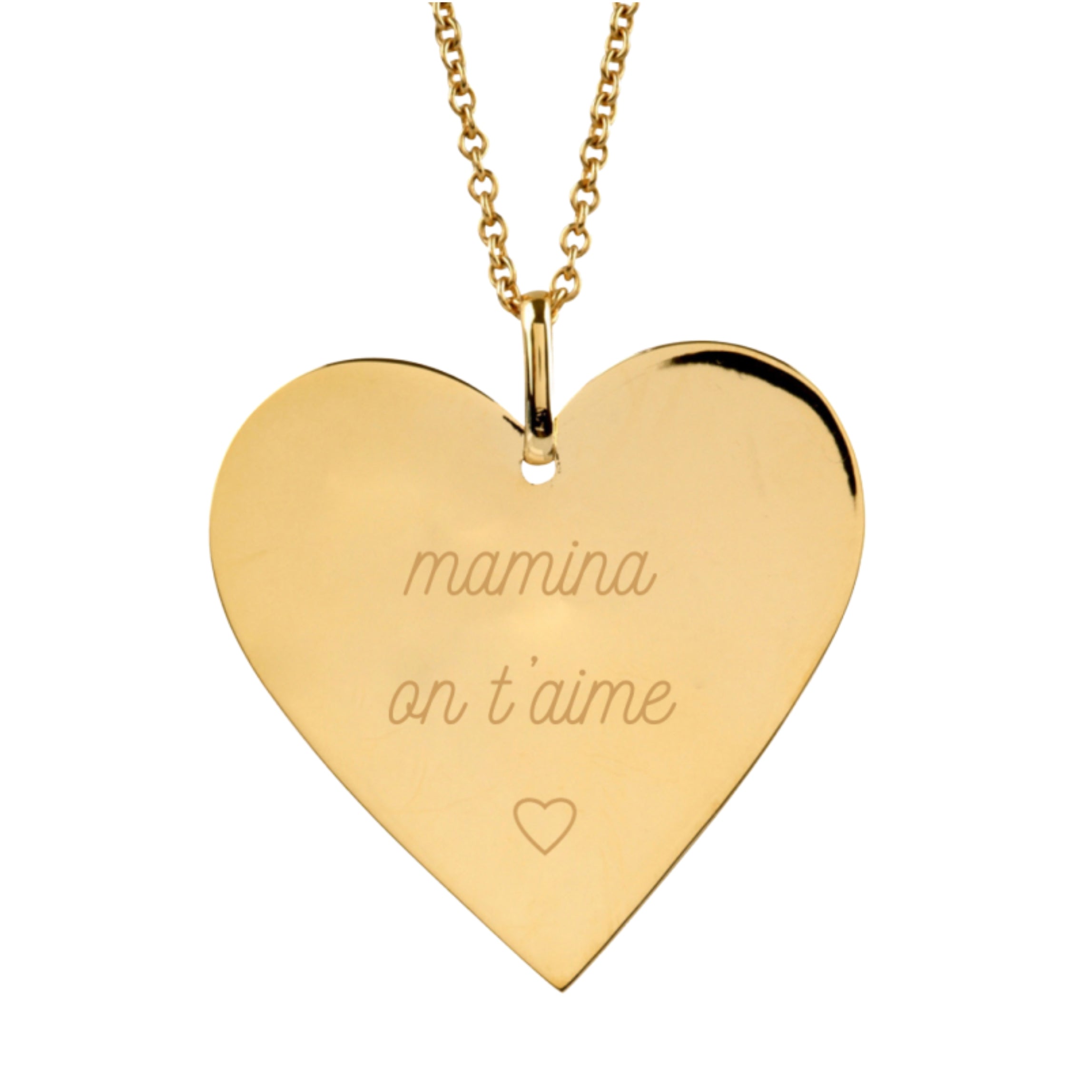 Collier Personnalisé Femme – Grand Cœur – Plaqué Or 18K