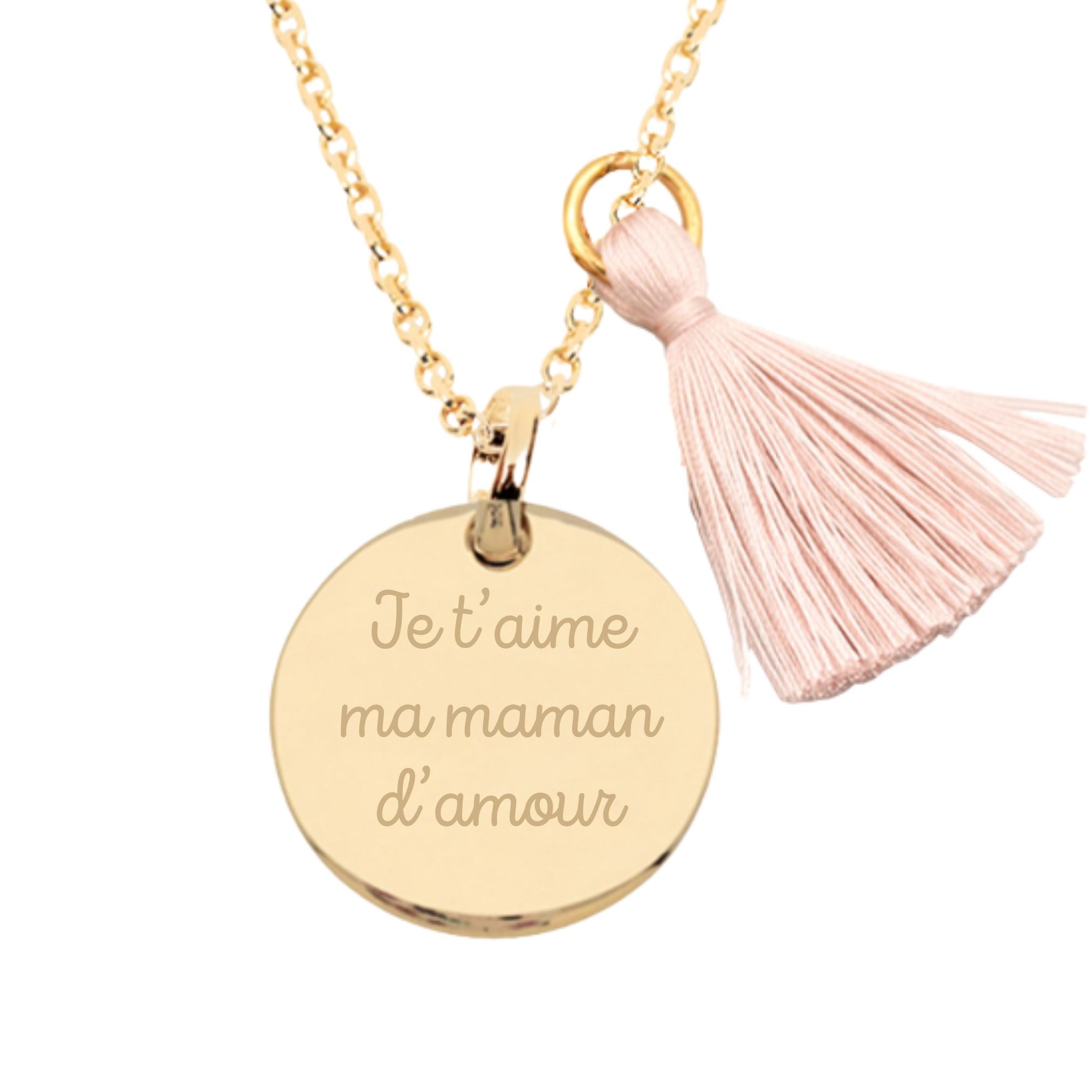 Collier Personnalisé Femme – Médaille & Pompon – Plaqué Or 18K