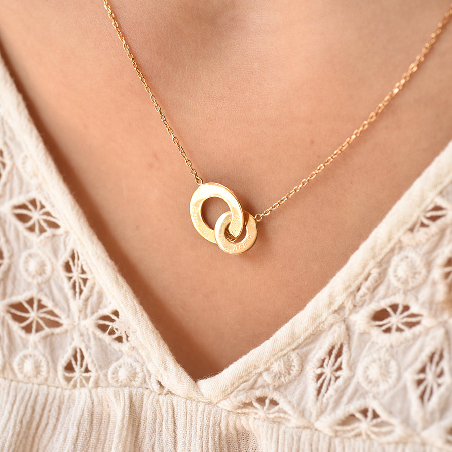 Collier Personnalisé Femme - Anneaux Entrelacés - Plaqué Or 18K