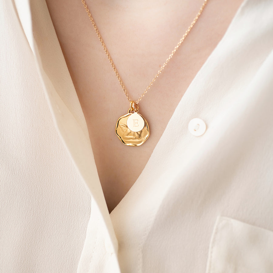 Collier Personnalisé Femme - Ange et Médaille - Plaqué Or 18K