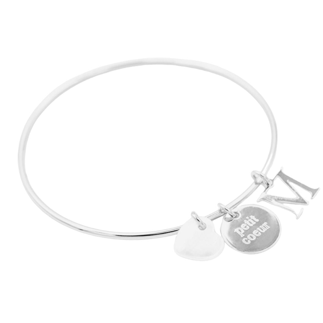 Bracelet Personnalisé Femme - Jonc, Initiale et Nacre - Argent 925