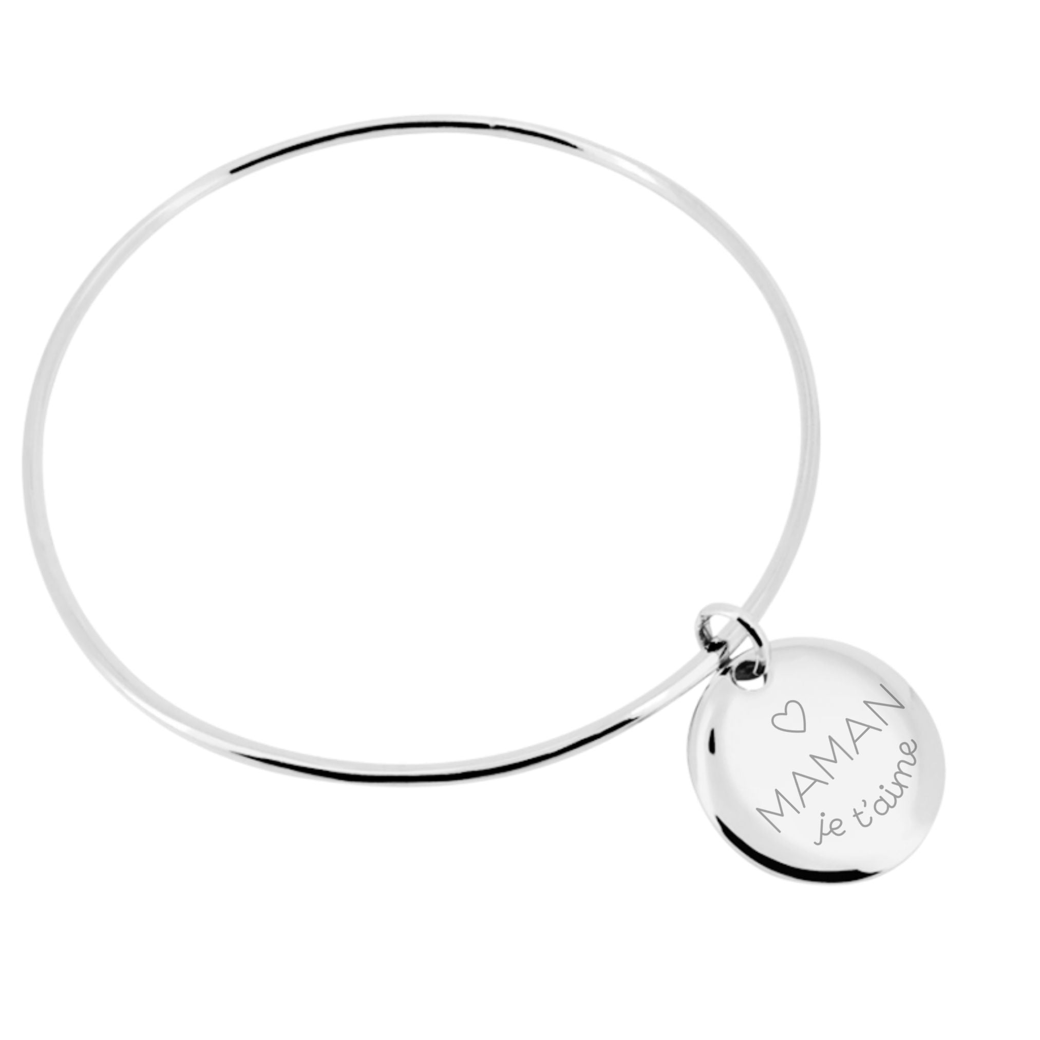 Bracelet Personnalisé Femme - Jonc et Médaille - Argent 925