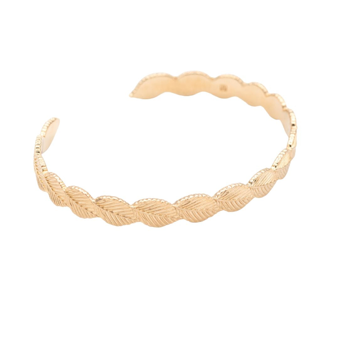 Bracelet Personnalisé - Jonc Feuilles - Plaqué Or 18K