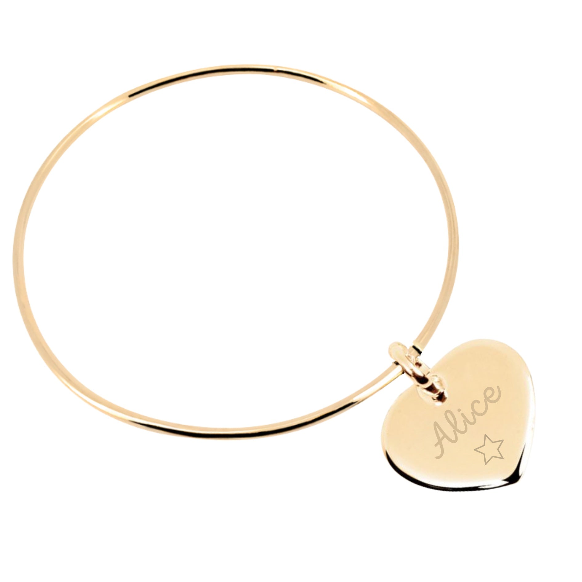 Bracelet Personnalisé Femme - Jonc et Coeur - Plaqué Or 18K