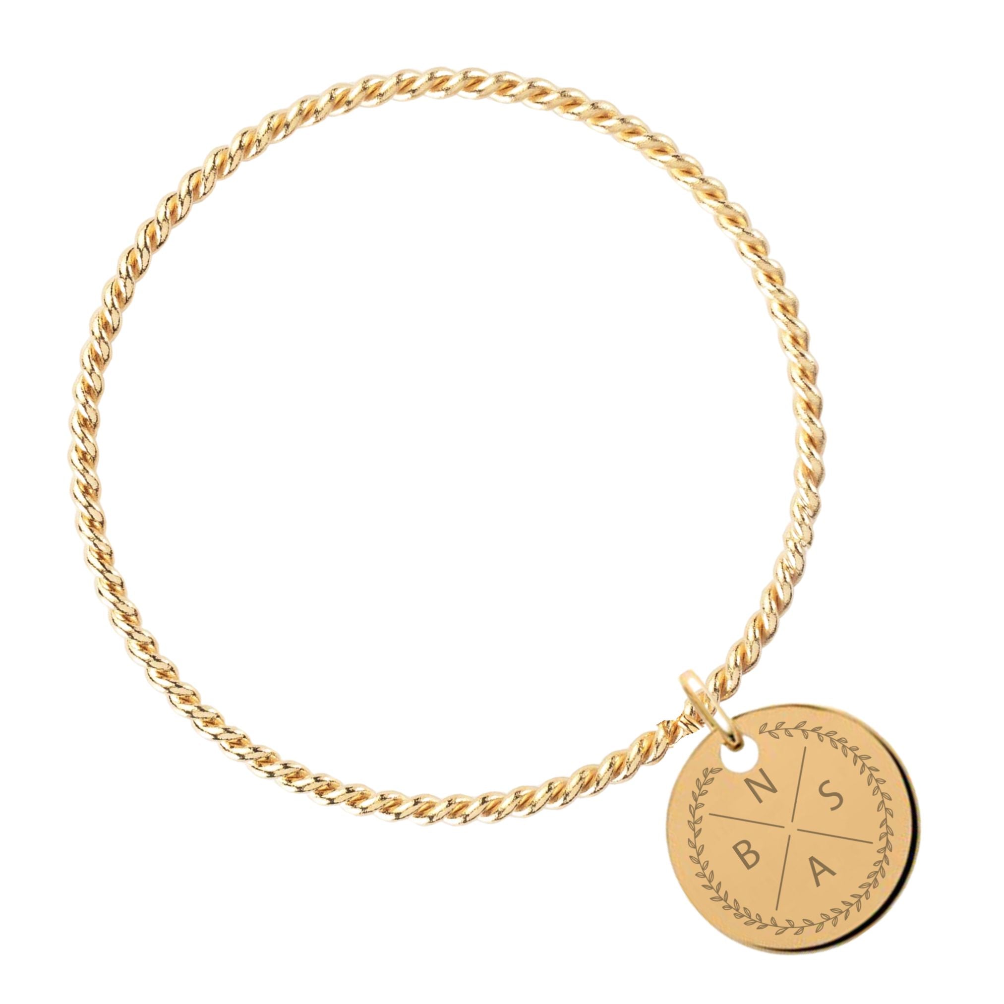 Bracelet Personnalisé Femme - Jonc Torsadé et Médaille - Plaqué Or 18K