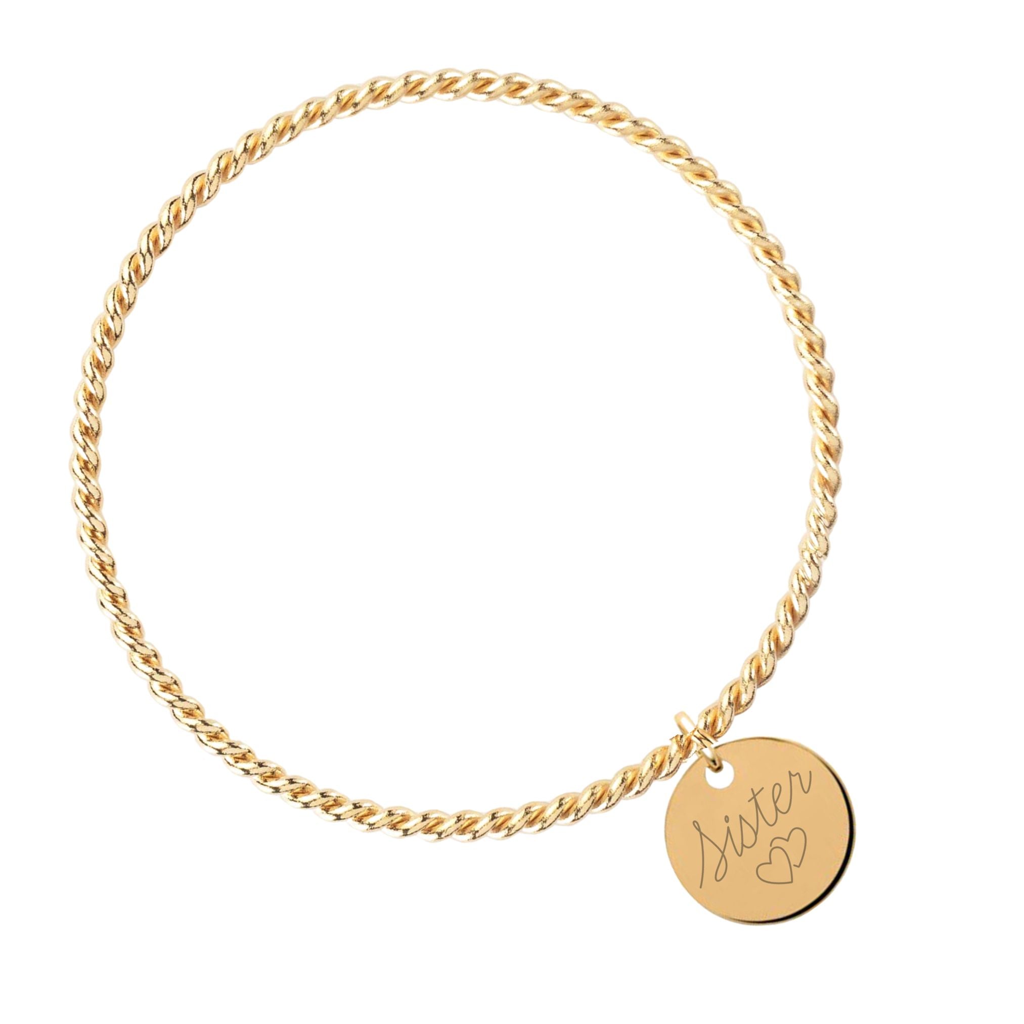 Bracelet Personnalisé Femme - Jonc Torsadé et Médaille 15 mm - Plaqué Or 18K