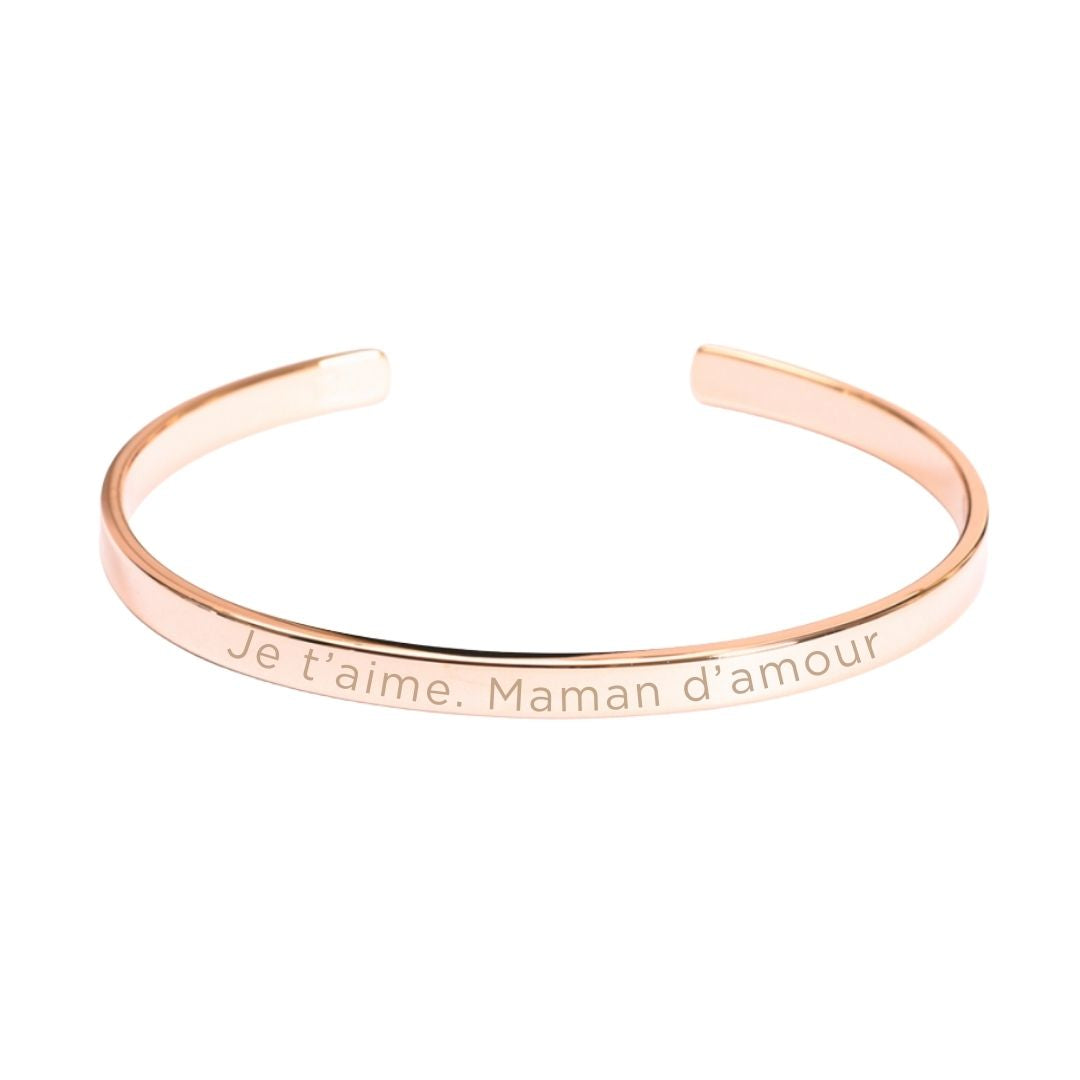 Bracelet Personnalisé Femme - Jonc Ouvert - Plaqué Or Rose 18K