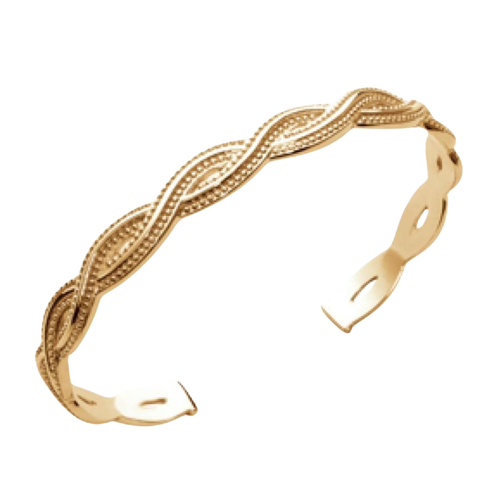 Bracelet Personnalisé - Jonc Torsadé Ouvert - Plaqué Or 18K